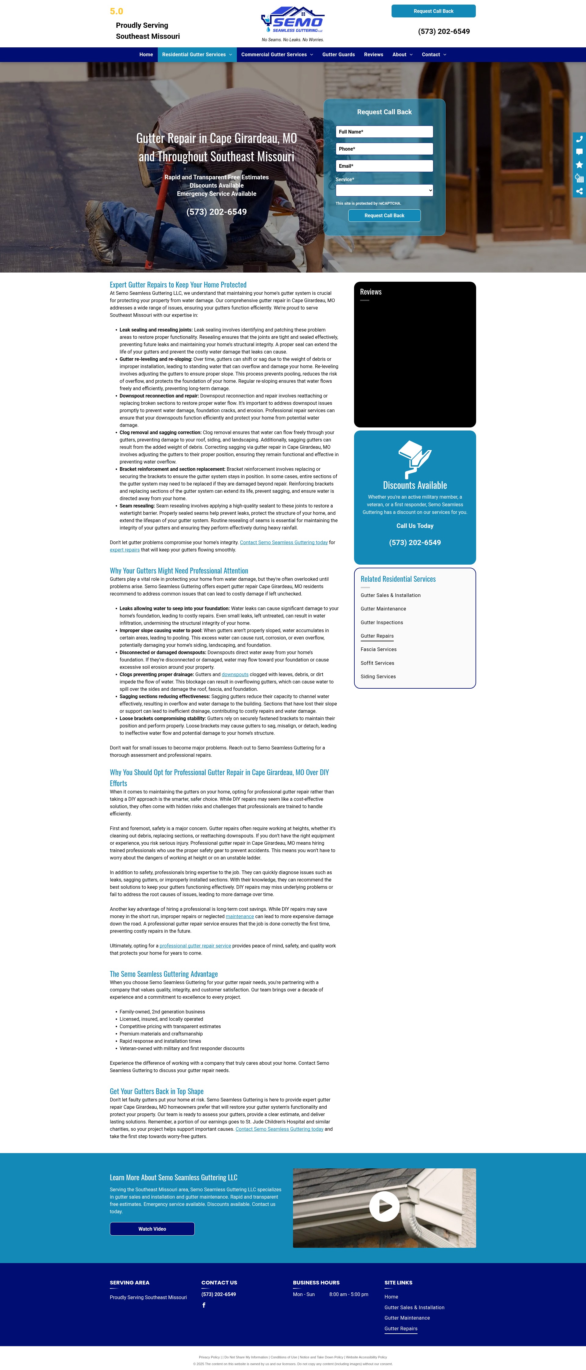 Screenshot of www.semoguttering.com