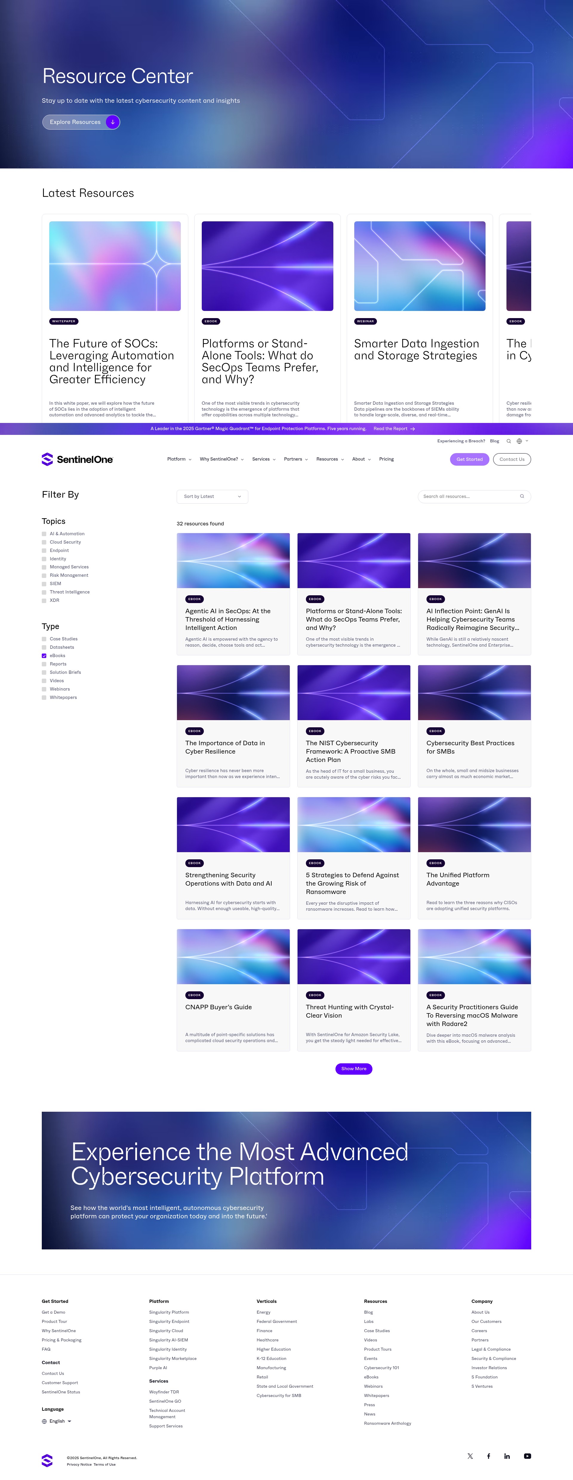 Screenshot of www.sentinelone.com