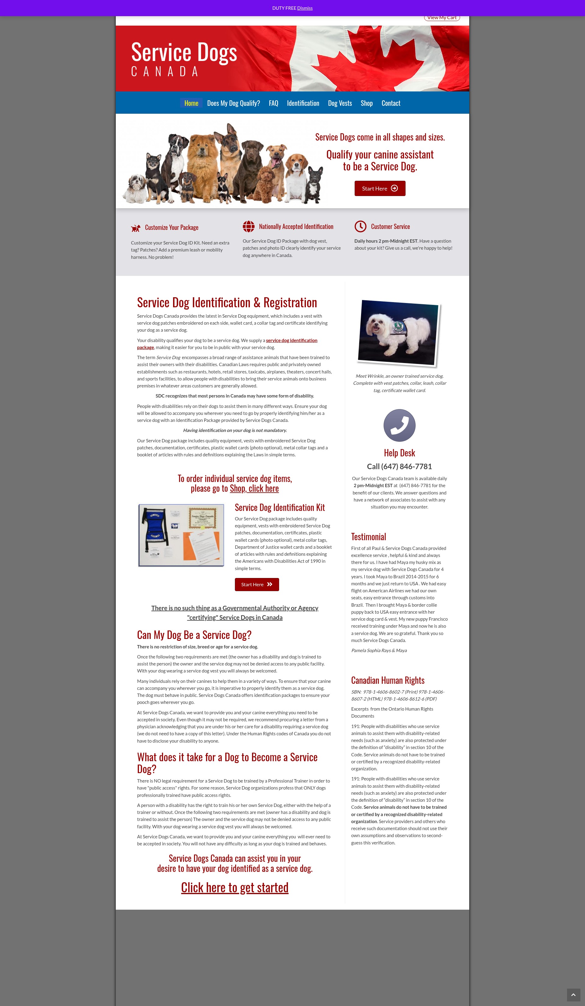 Screenshot of www.servicedogscanada.org