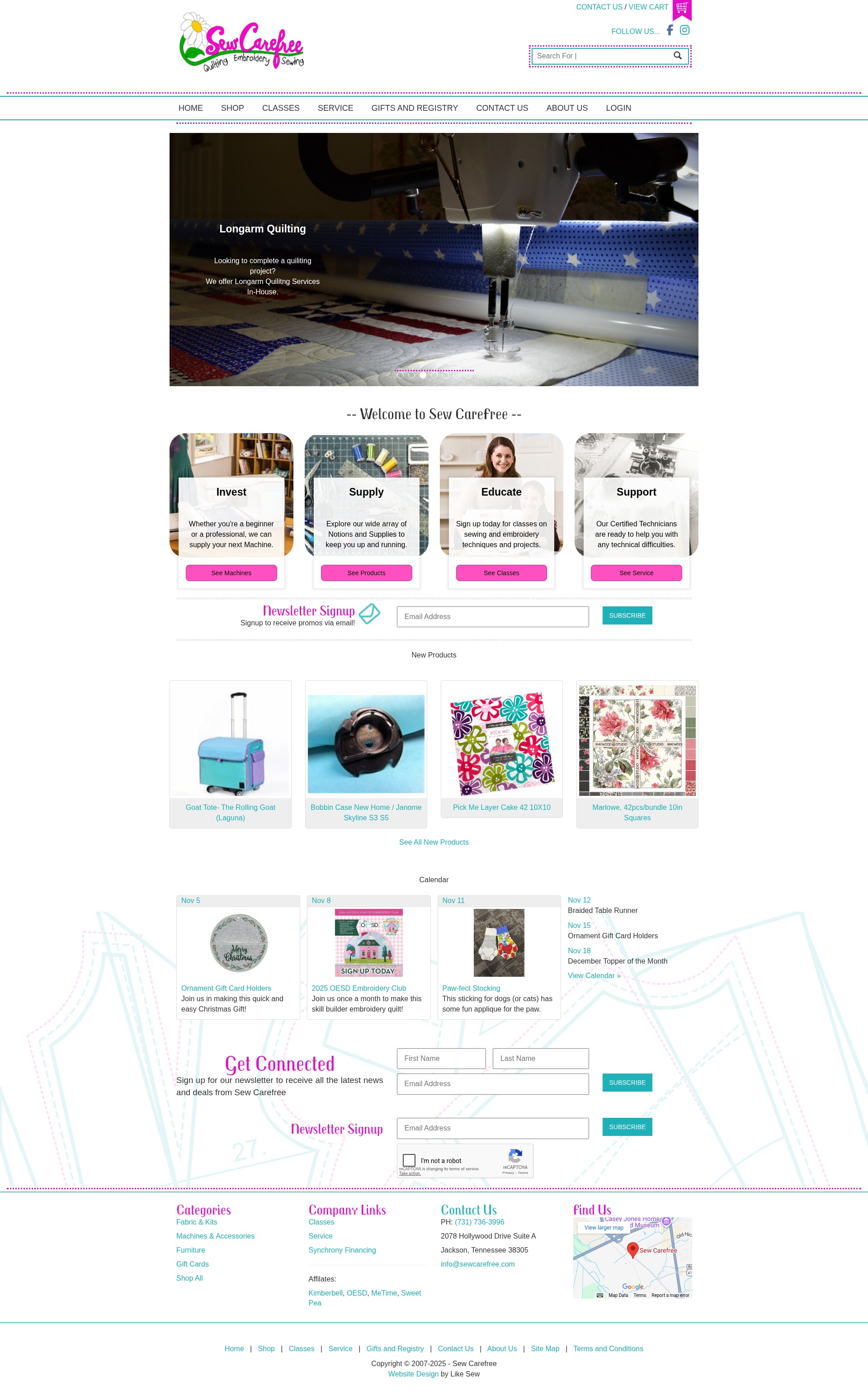 Screenshot of www.sewcarefree.com