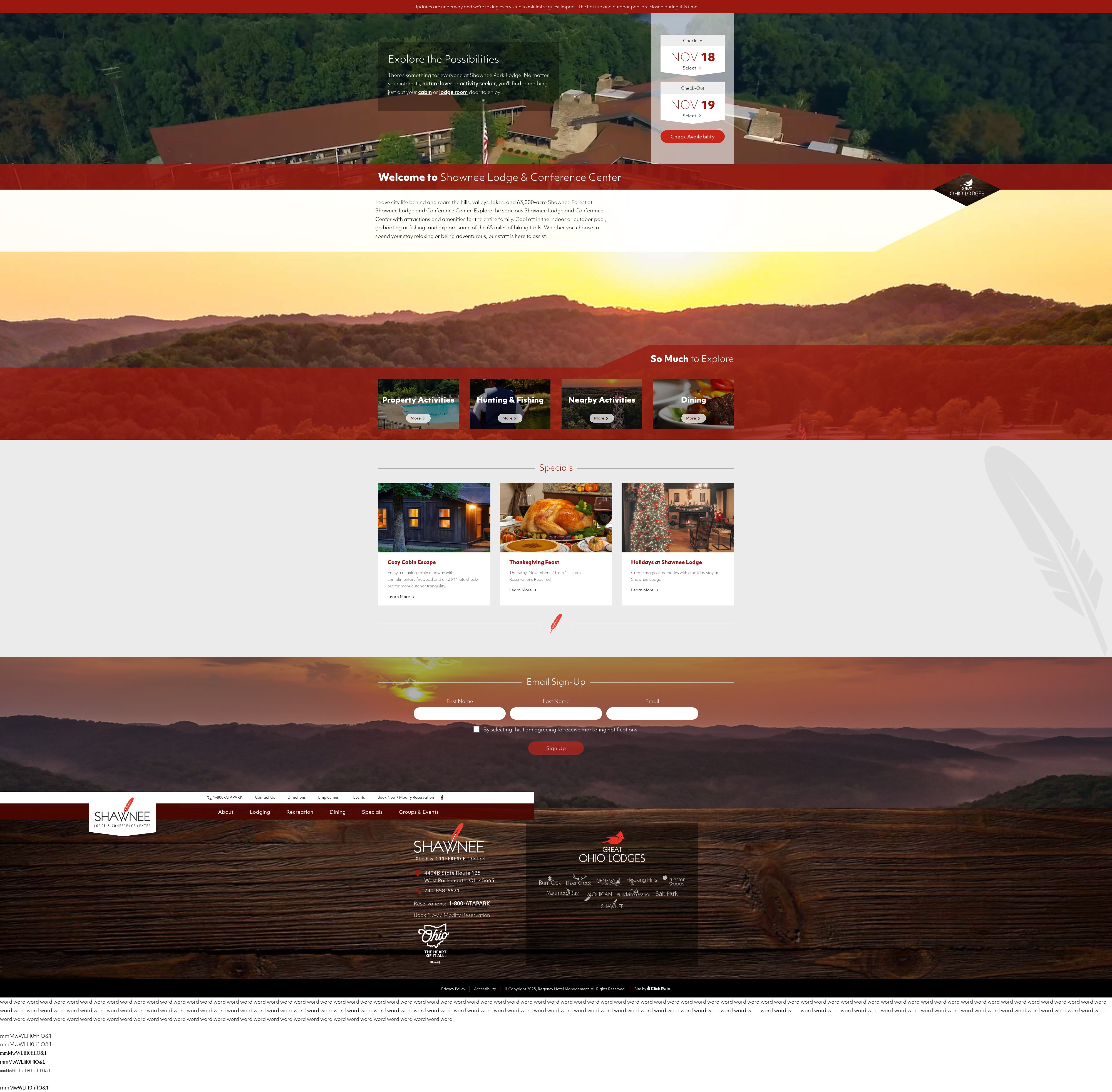 Screenshot of www.shawneeparklodge.com