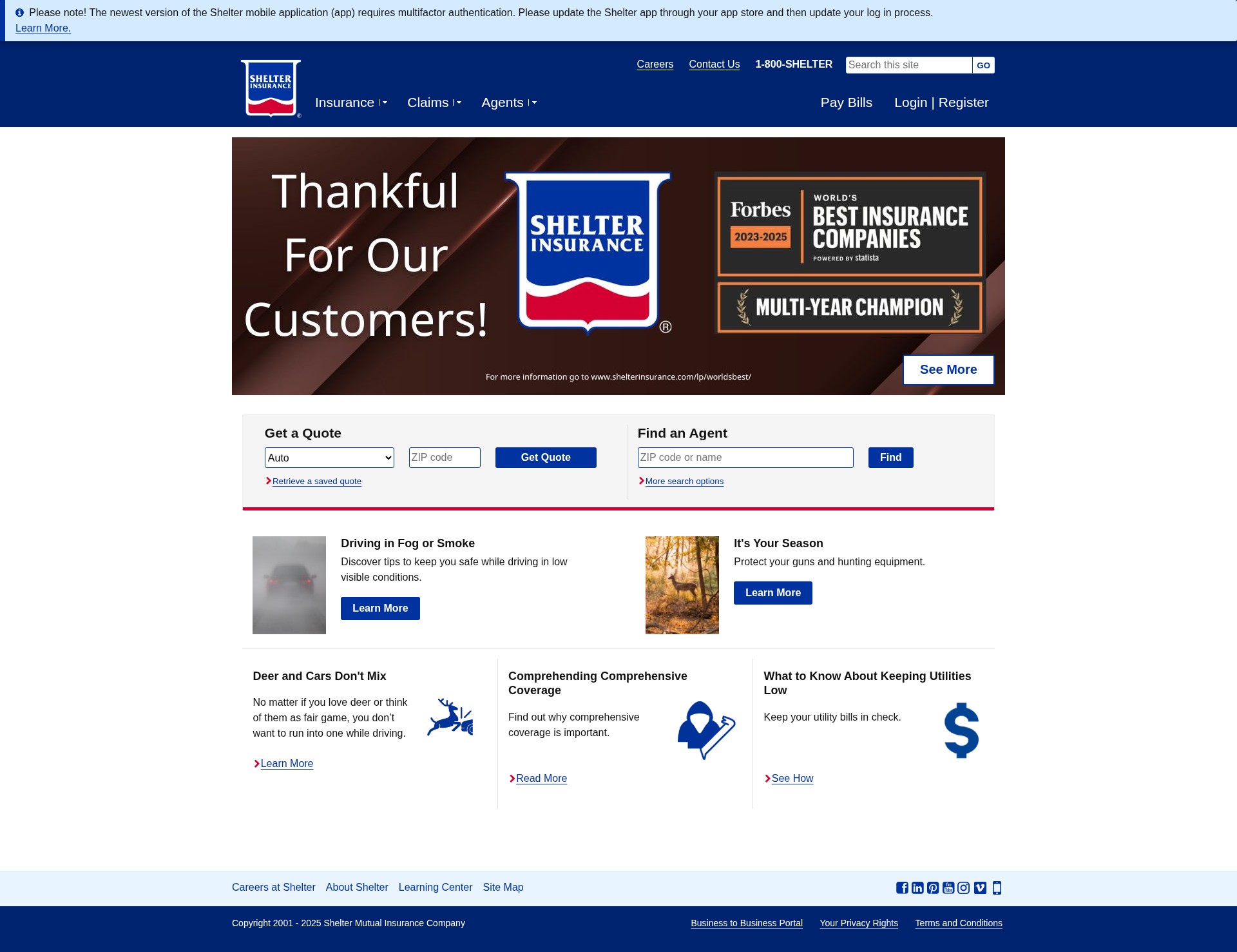 Screenshot of www.shelterinsurance.com