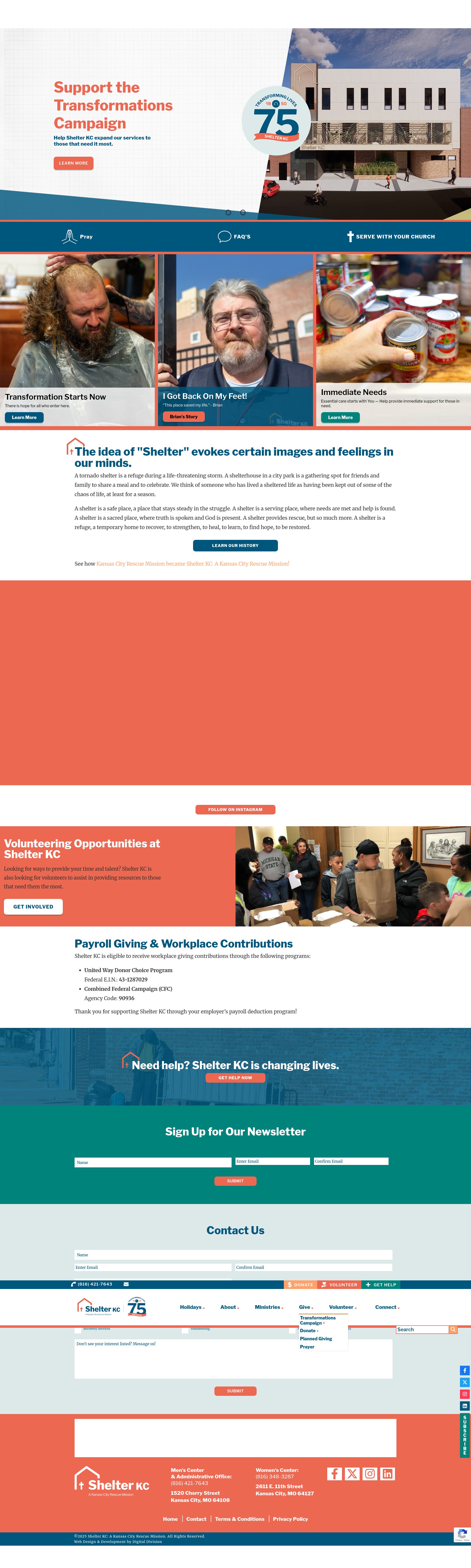 Screenshot of www.shelterkc.org