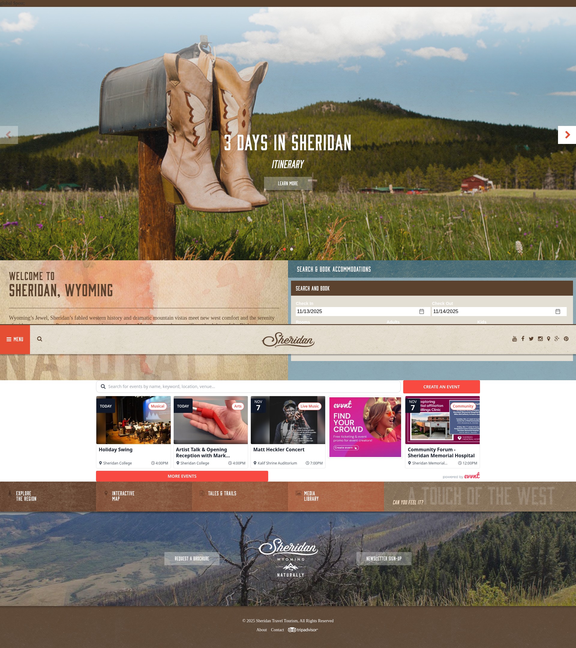 Screenshot of www.sheridanwyoming.org