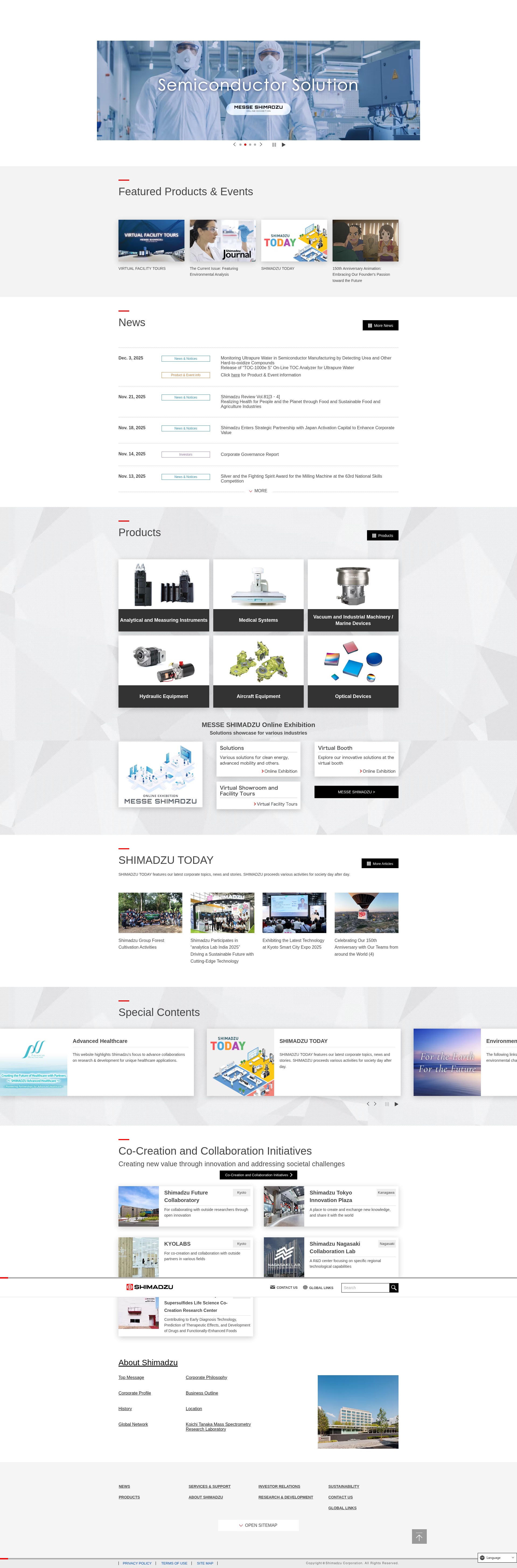 Screenshot of www.shimadzu.com