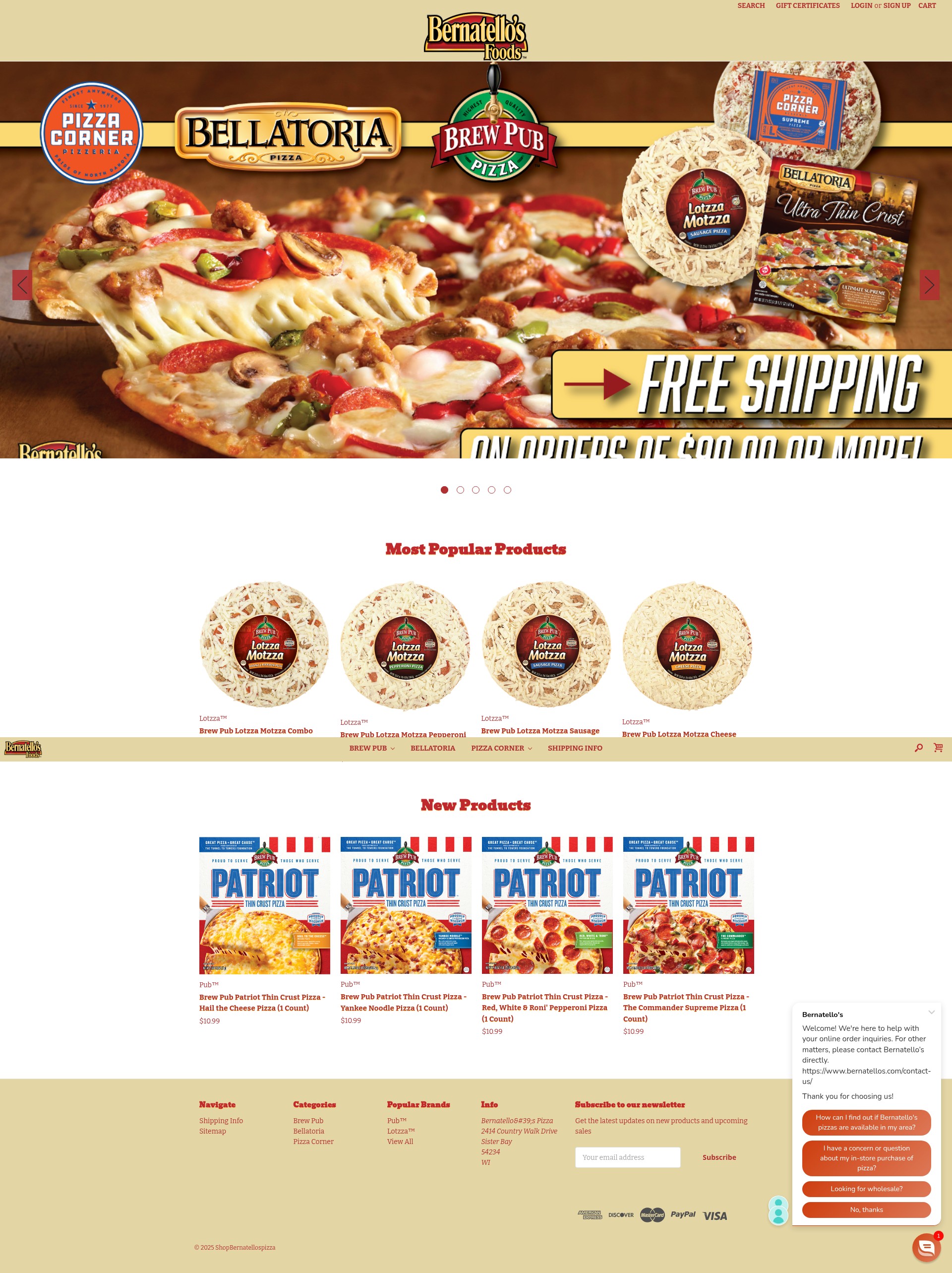 Screenshot of www.shopbernatellospizza.com