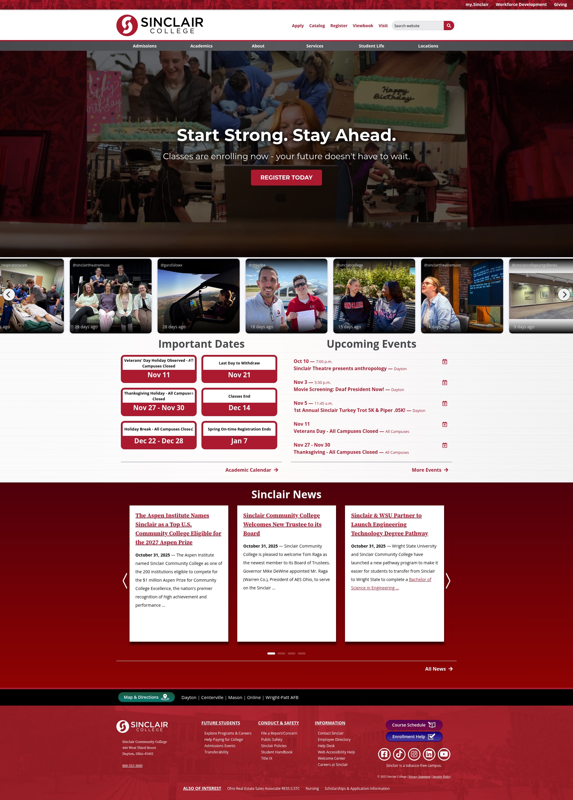 Screenshot of www.sinclair.edu
