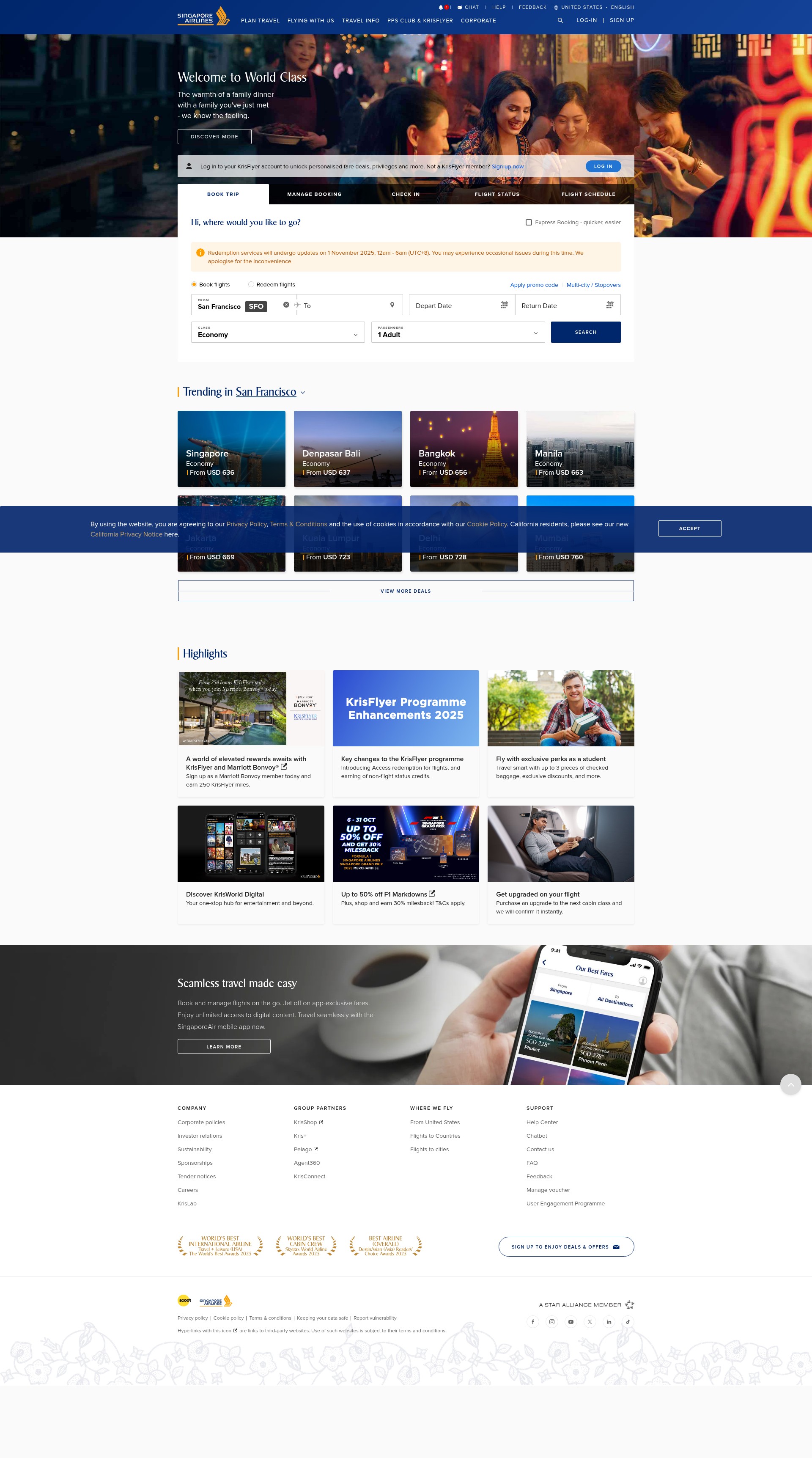 Screenshot of www.singaporeair.com