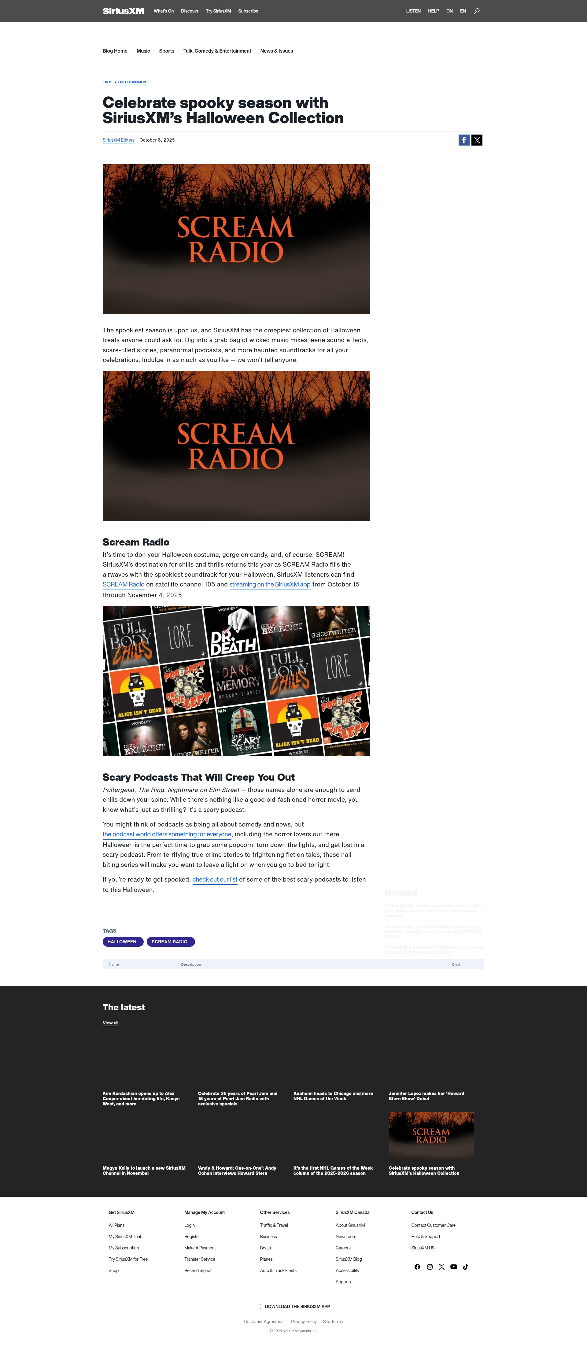 Screenshot of www.siriusxm.ca