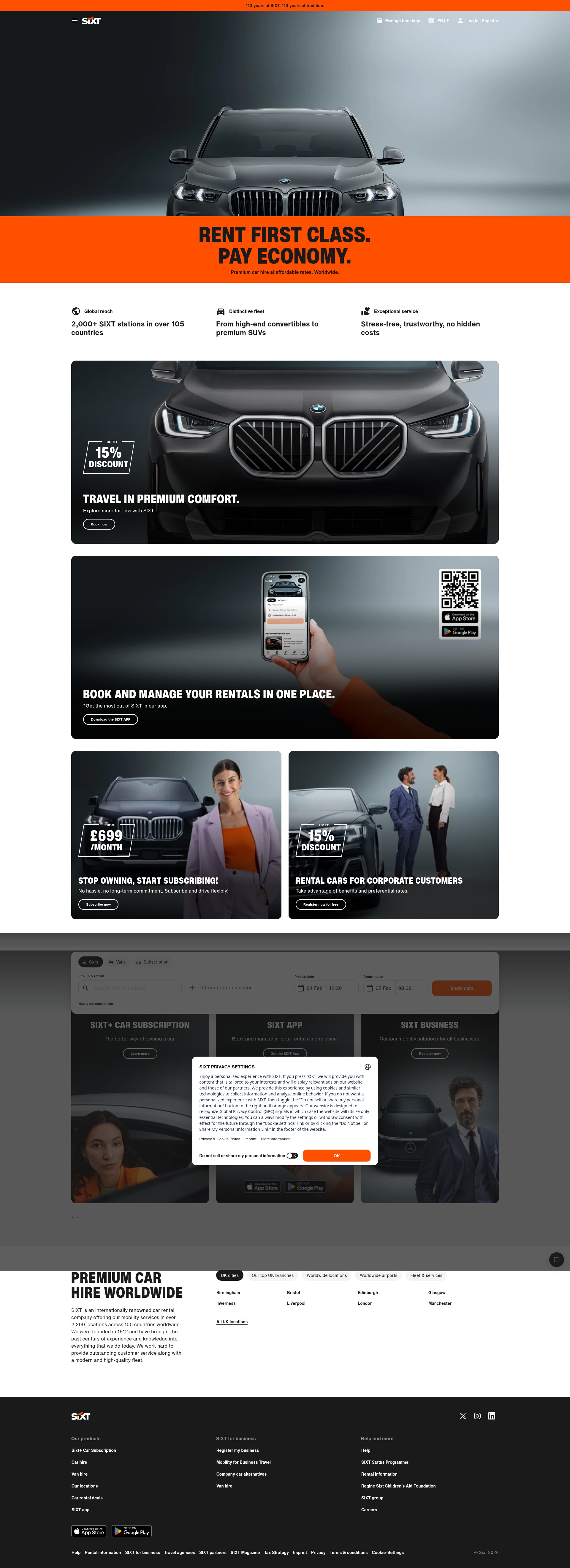Screenshot of www.sixt.co.uk