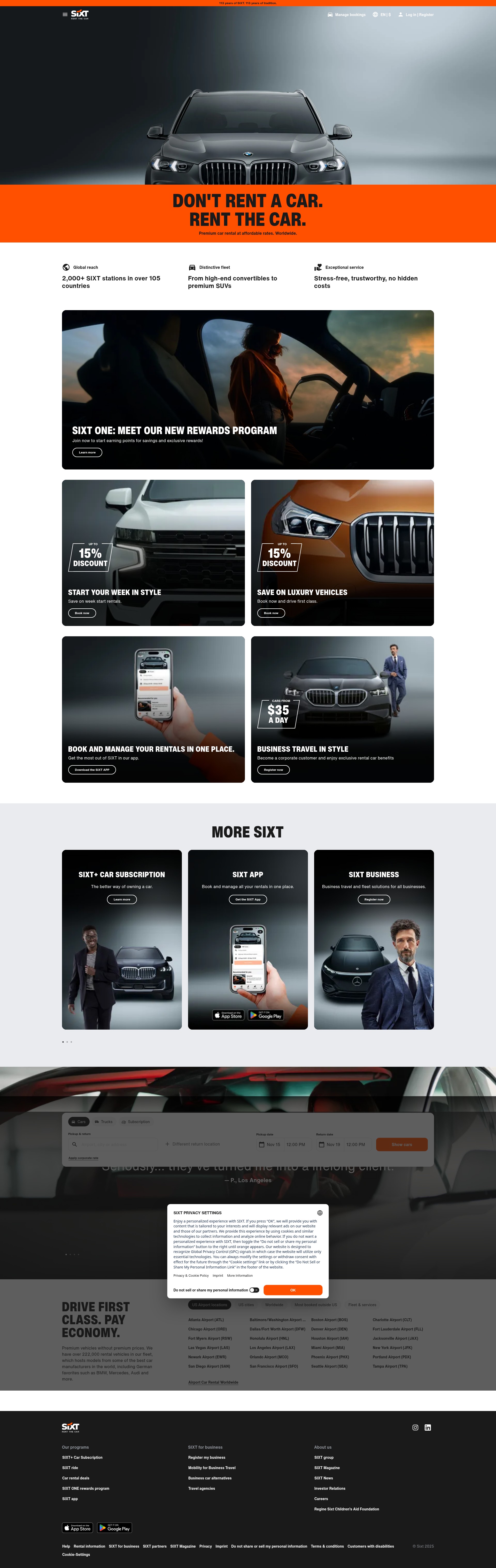 Screenshot of www.sixt.com