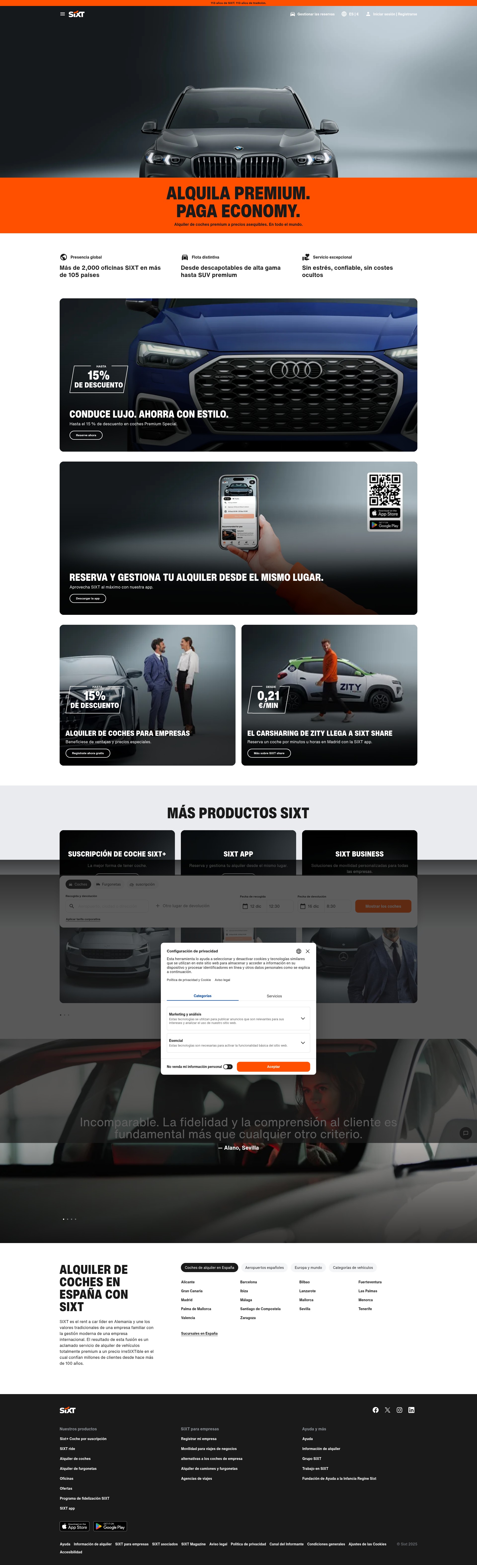 Screenshot of www.sixt.es