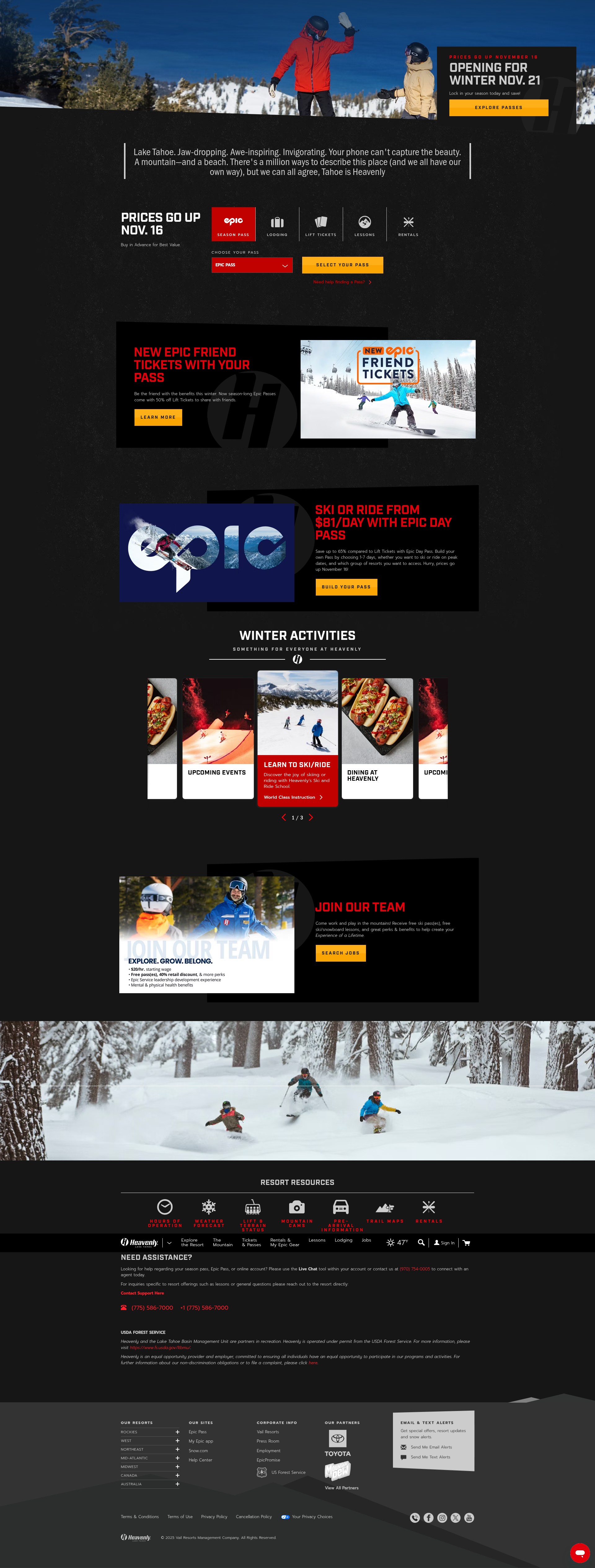 Screenshot of www.skiheavenly.com