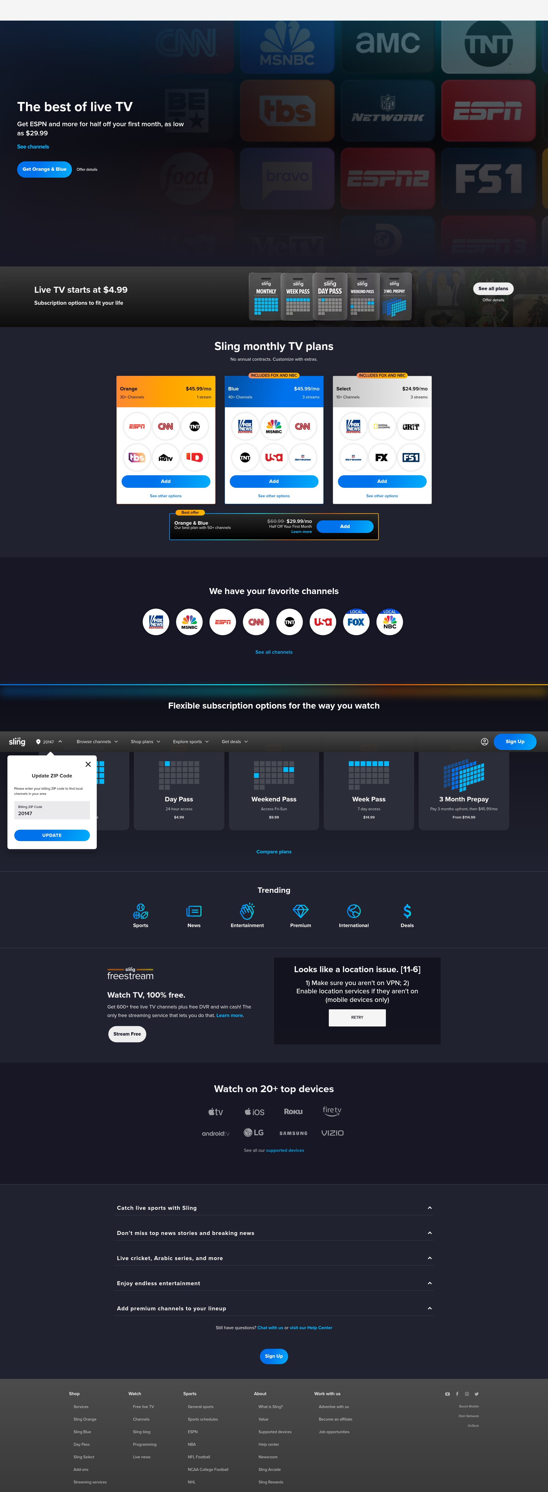 Screenshot of www.sling.com