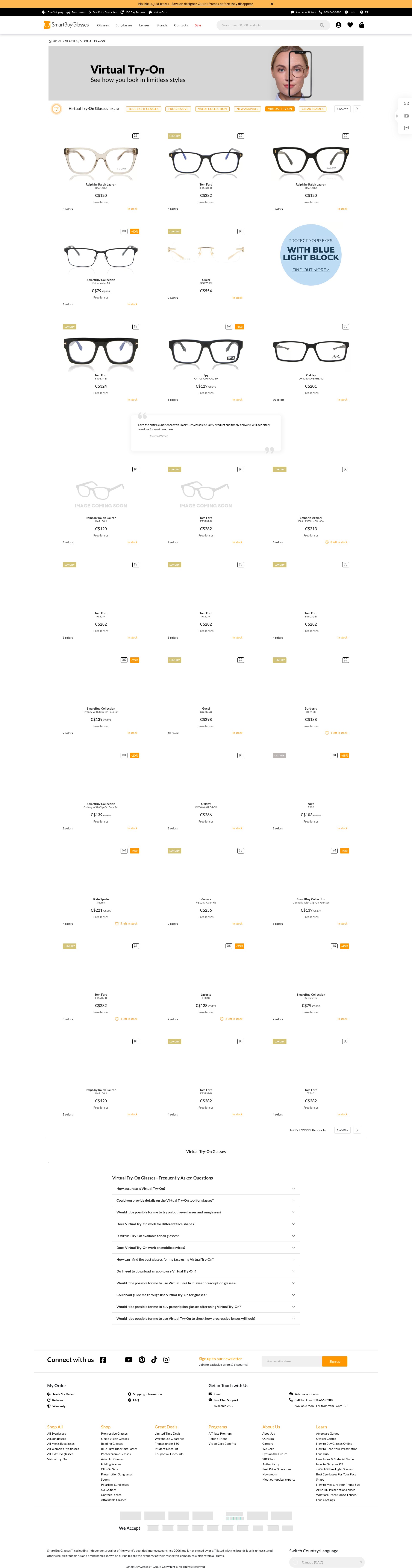 Screenshot of www.smartbuyglasses.ca