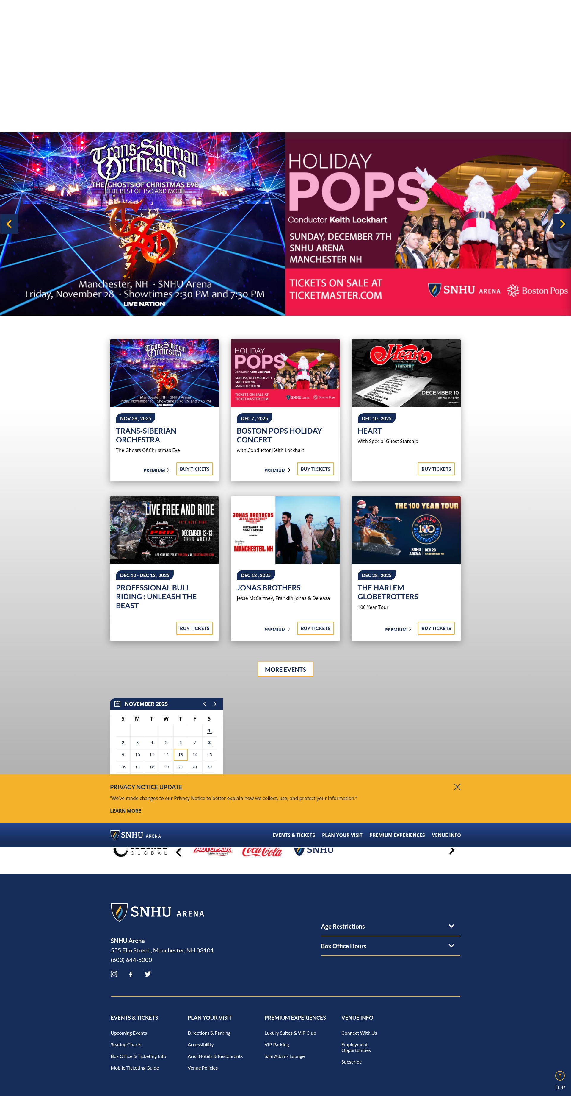 Screenshot of www.snhuarena.com