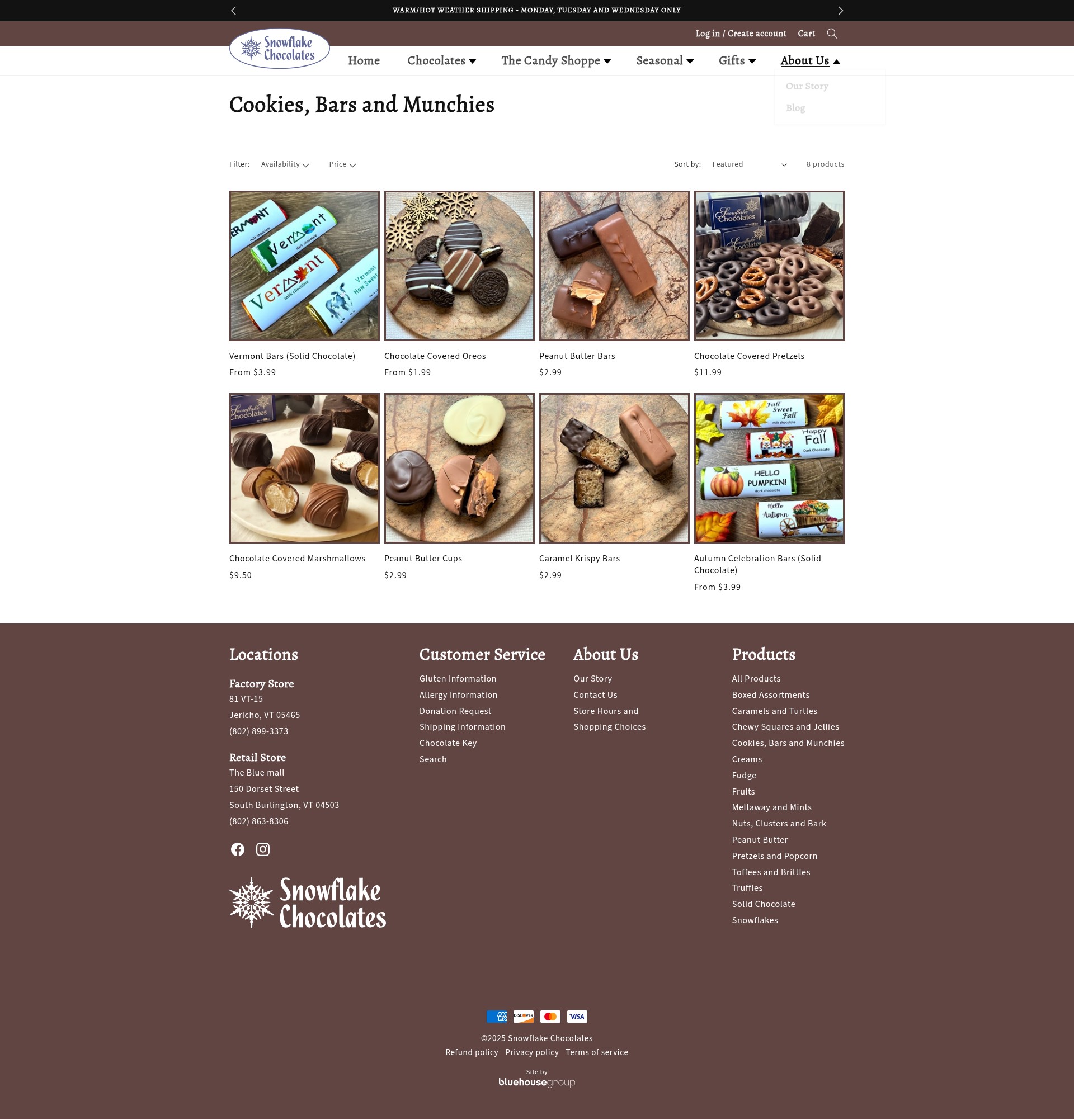 Screenshot of www.snowflakechocolate.com