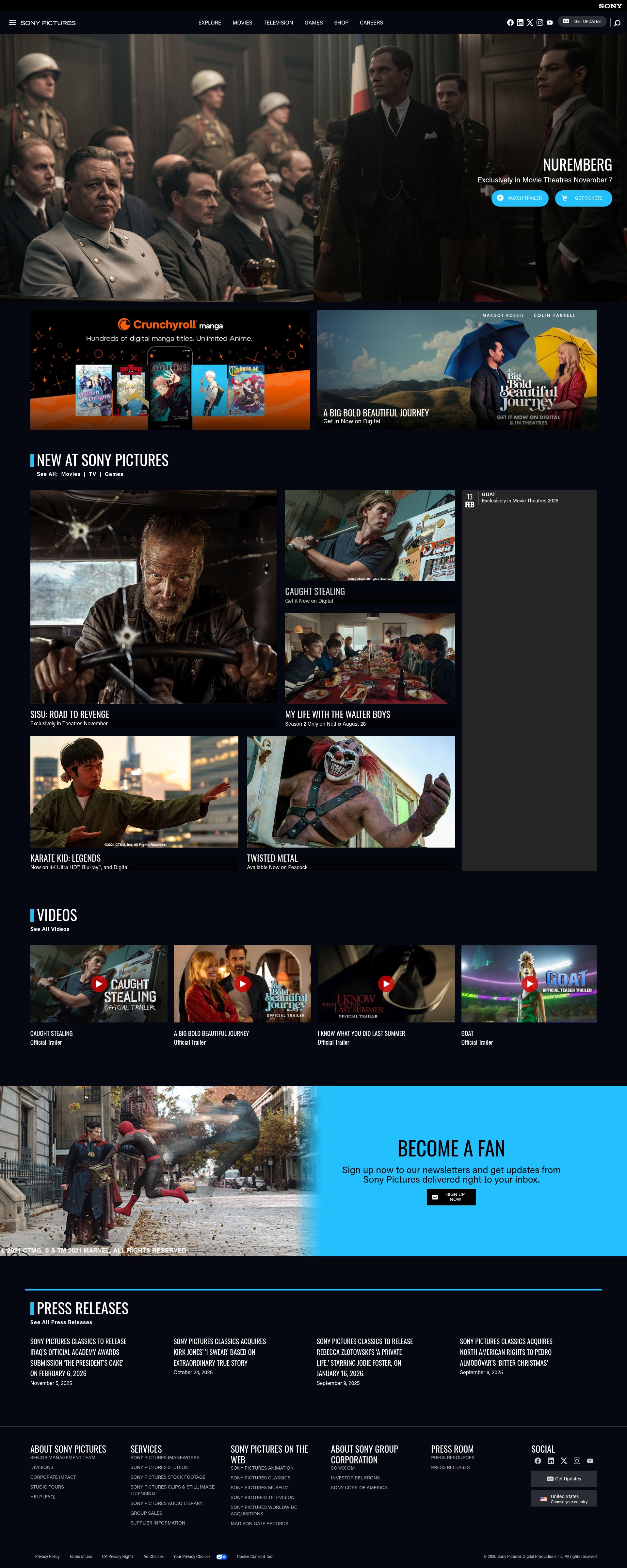 Screenshot of www.sonypictures.com