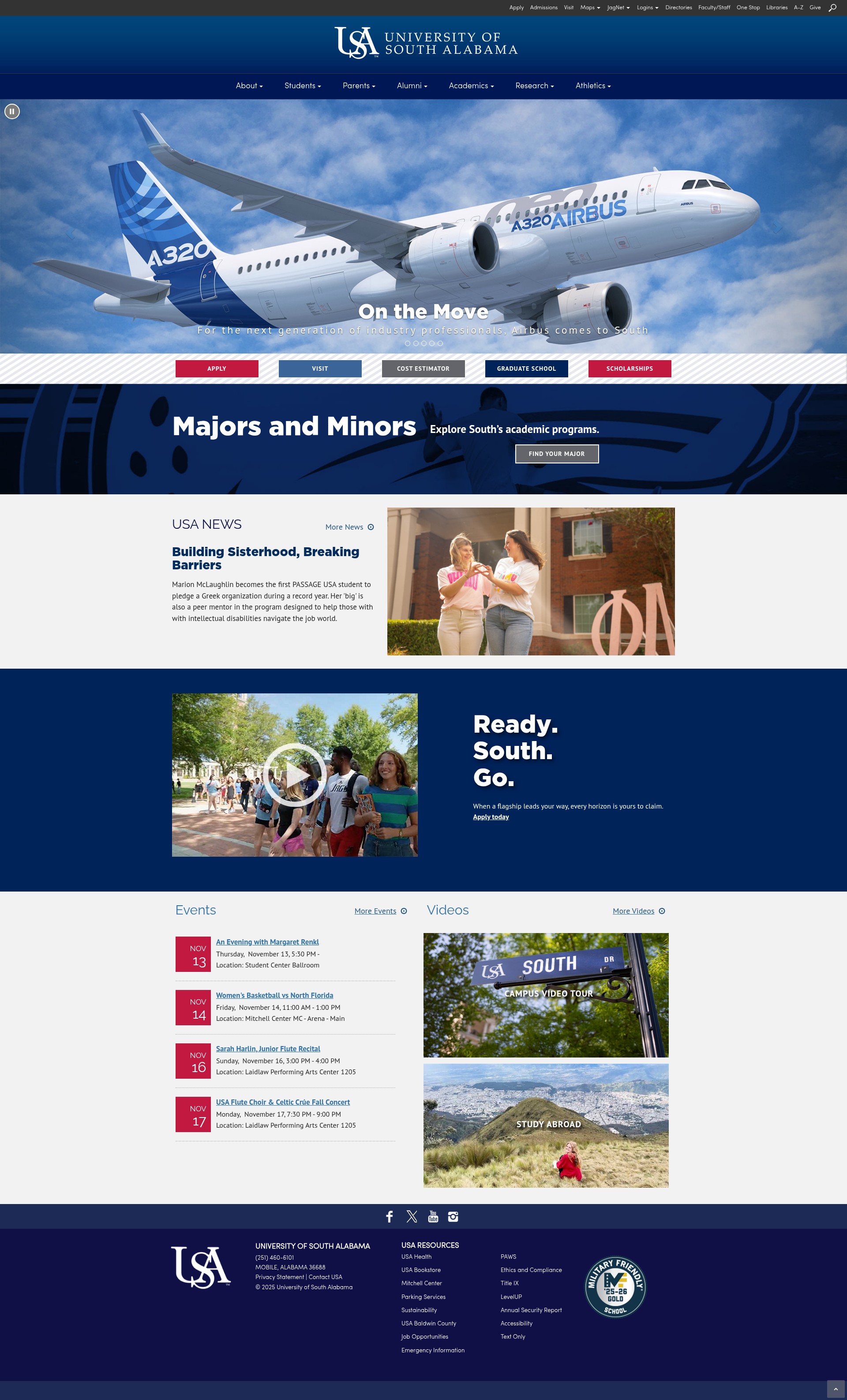 Screenshot of www.southalabama.edu