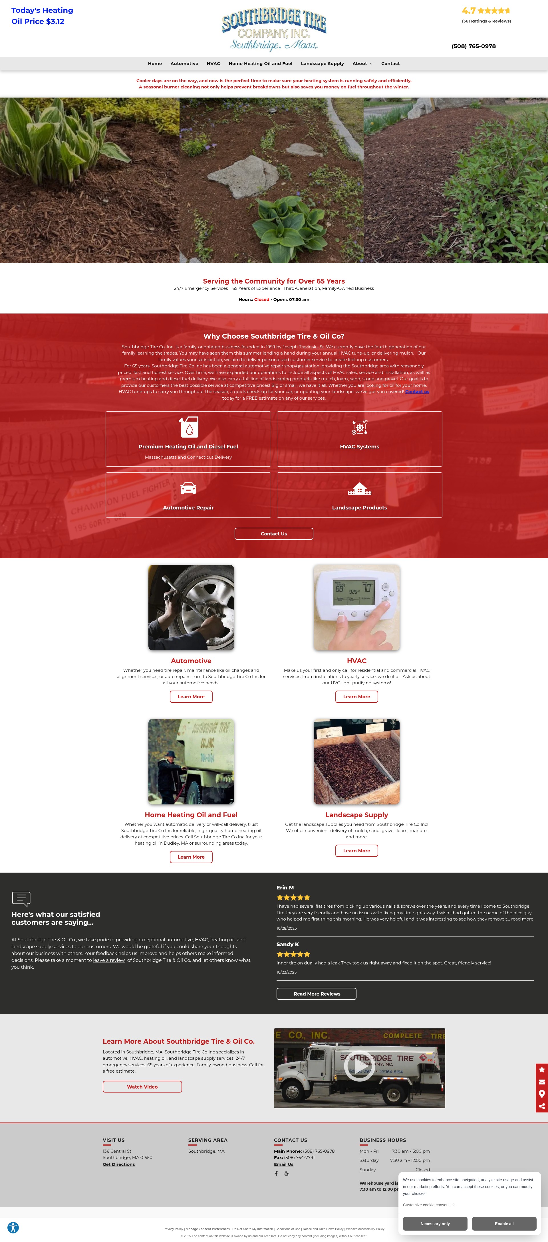 Screenshot of www.southbridgetireandoil.com