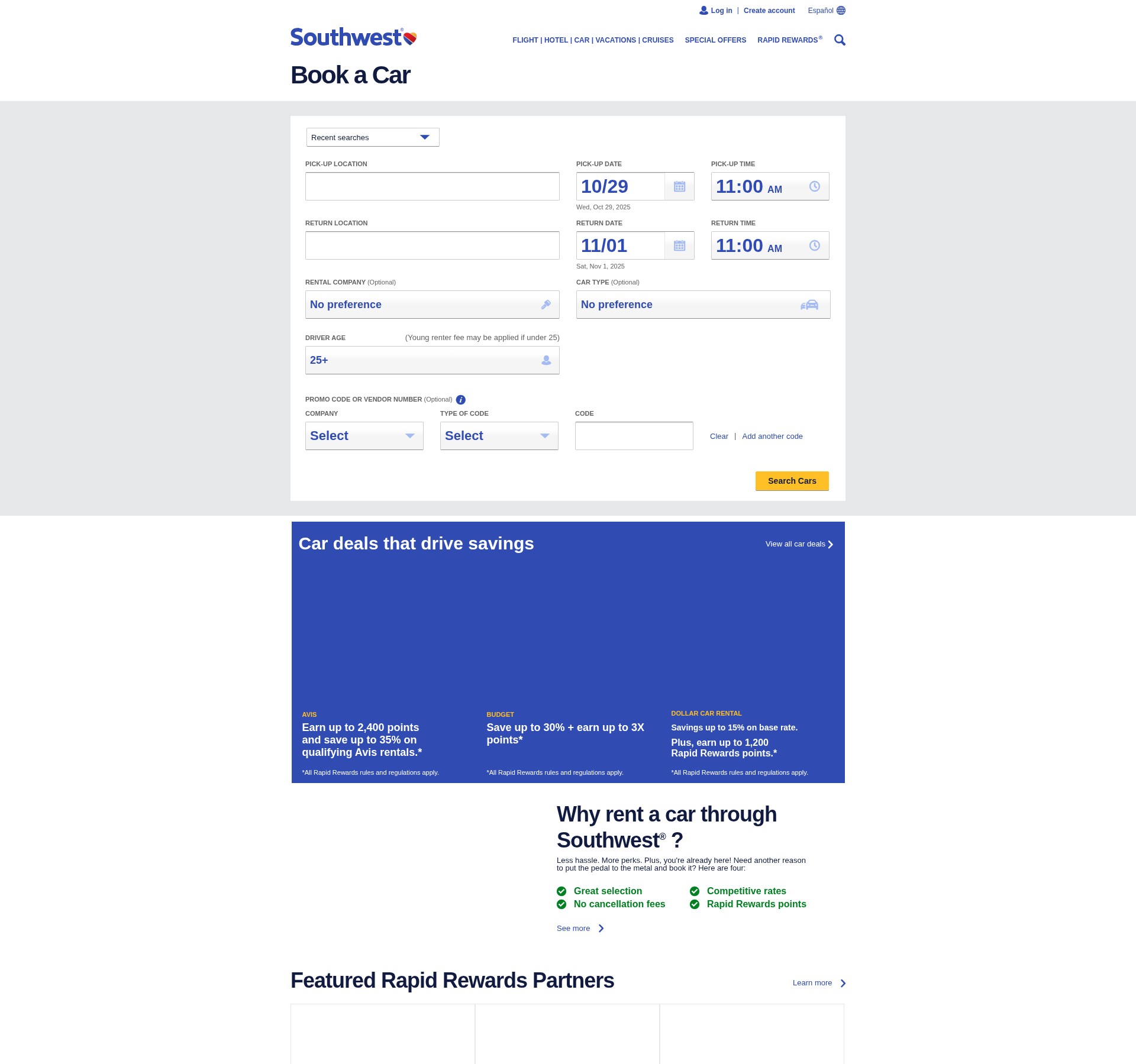 Screenshot of www.southwest.com