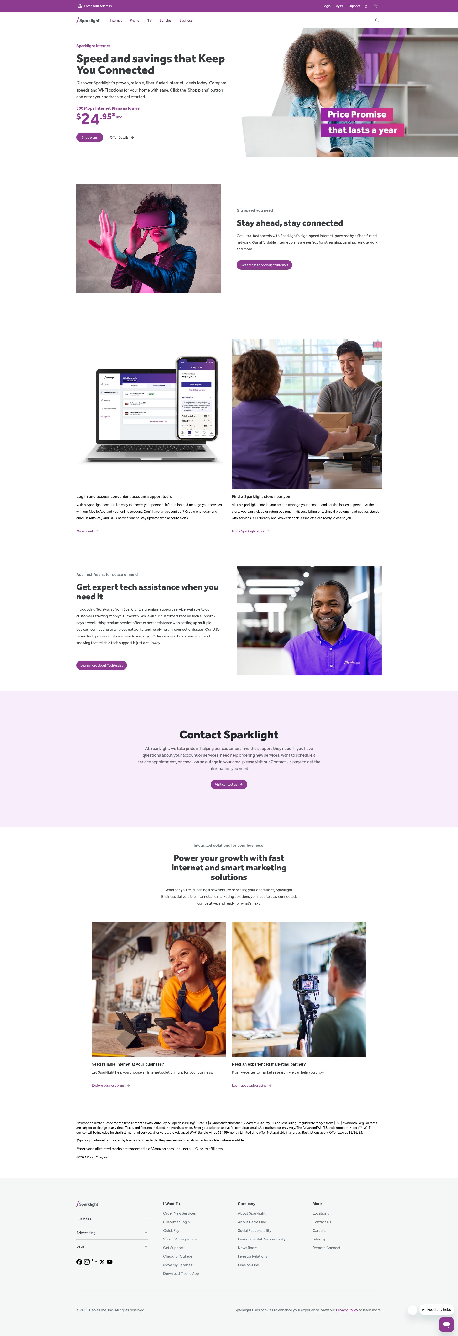 Screenshot of www.sparklight.com