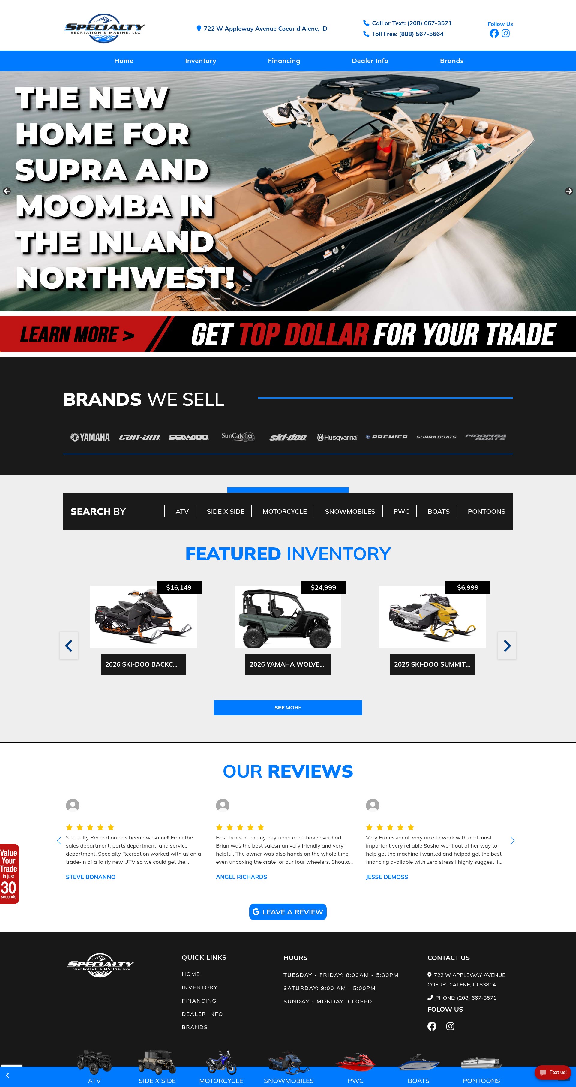 Screenshot of www.specialtyrecreation.com
