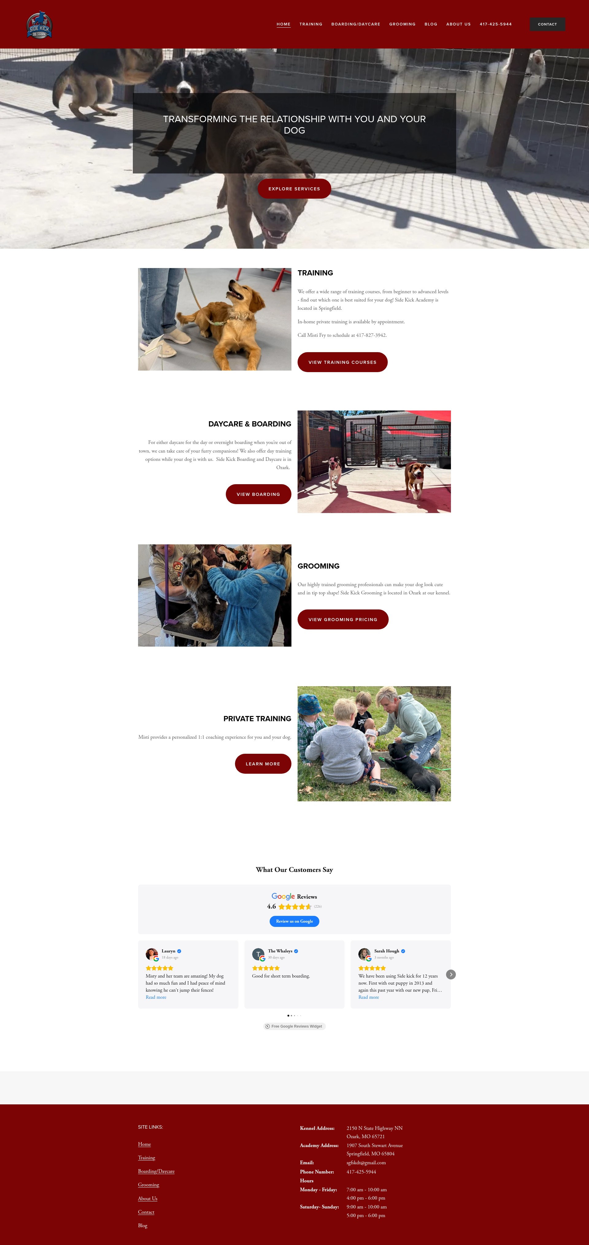 Screenshot of www.springfieldsidekickdogtraining.com