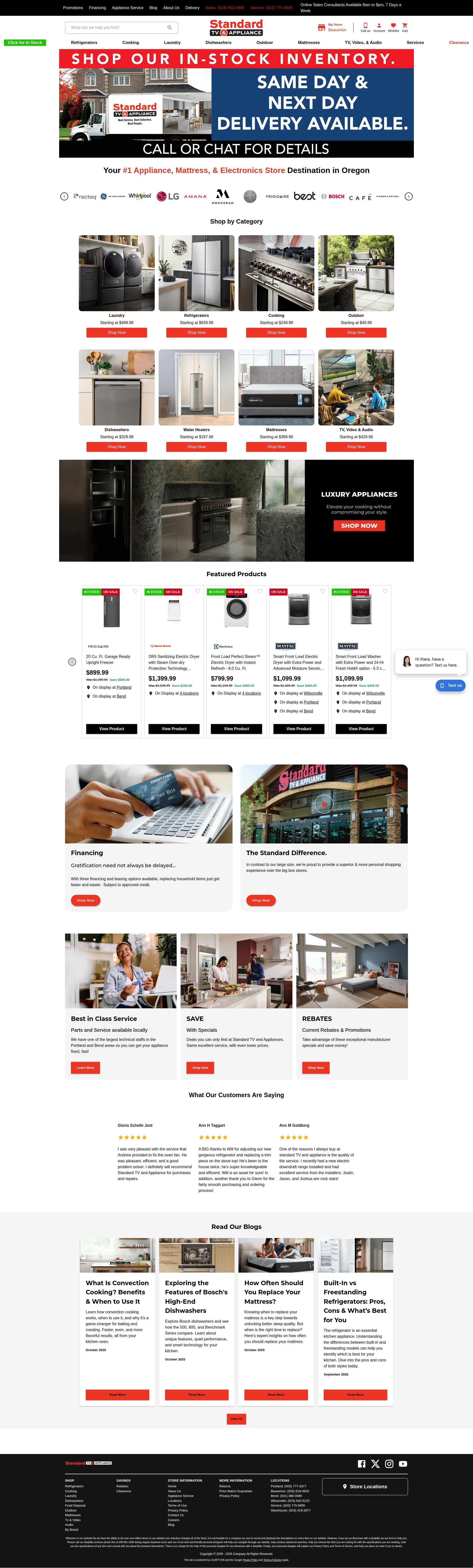 Screenshot of www.standardtvandappliance.com