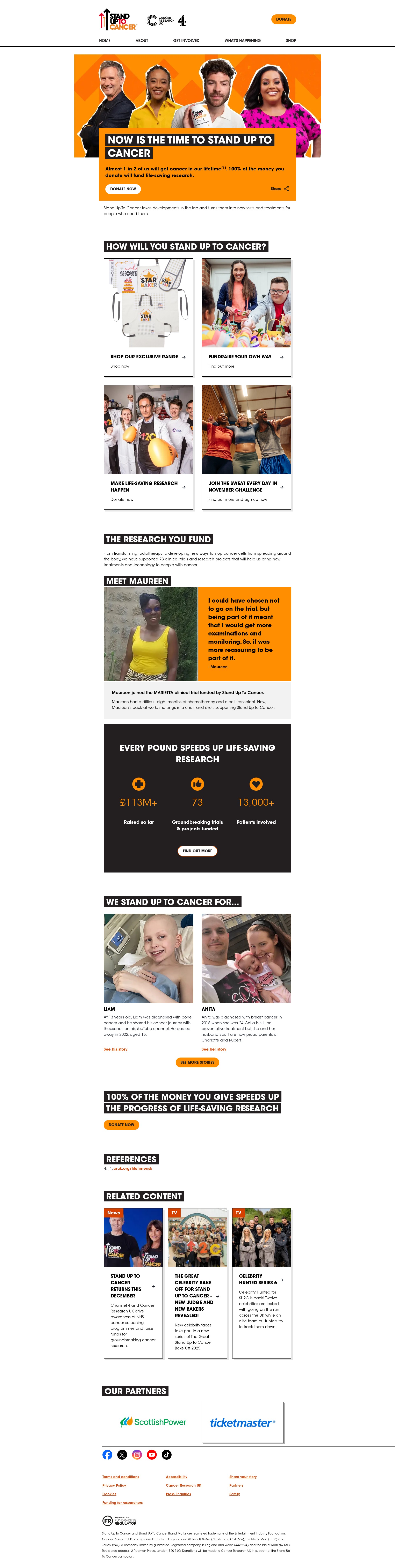 Screenshot of www.standuptocancer.org.uk