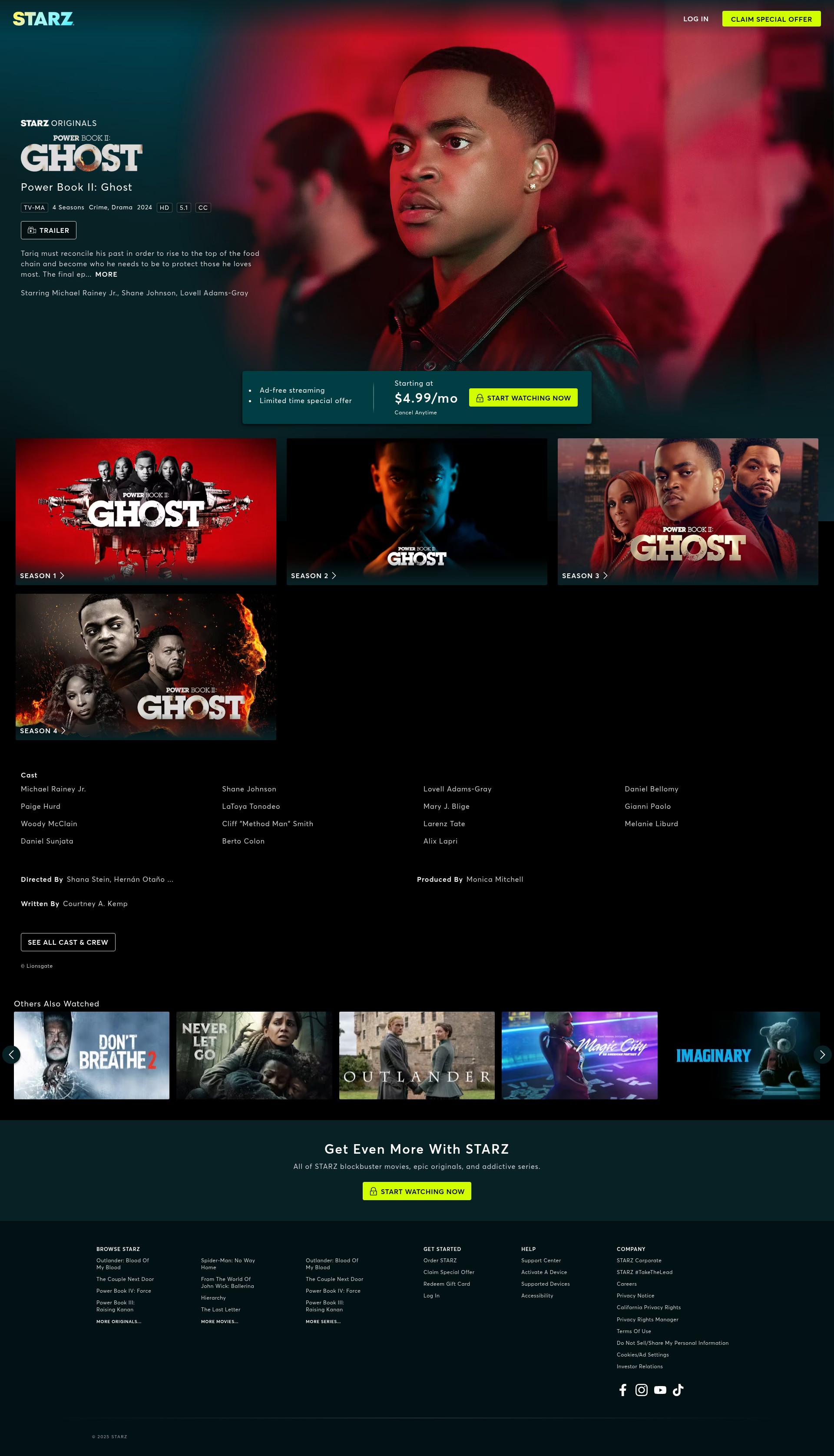 Screenshot of www.starz.com