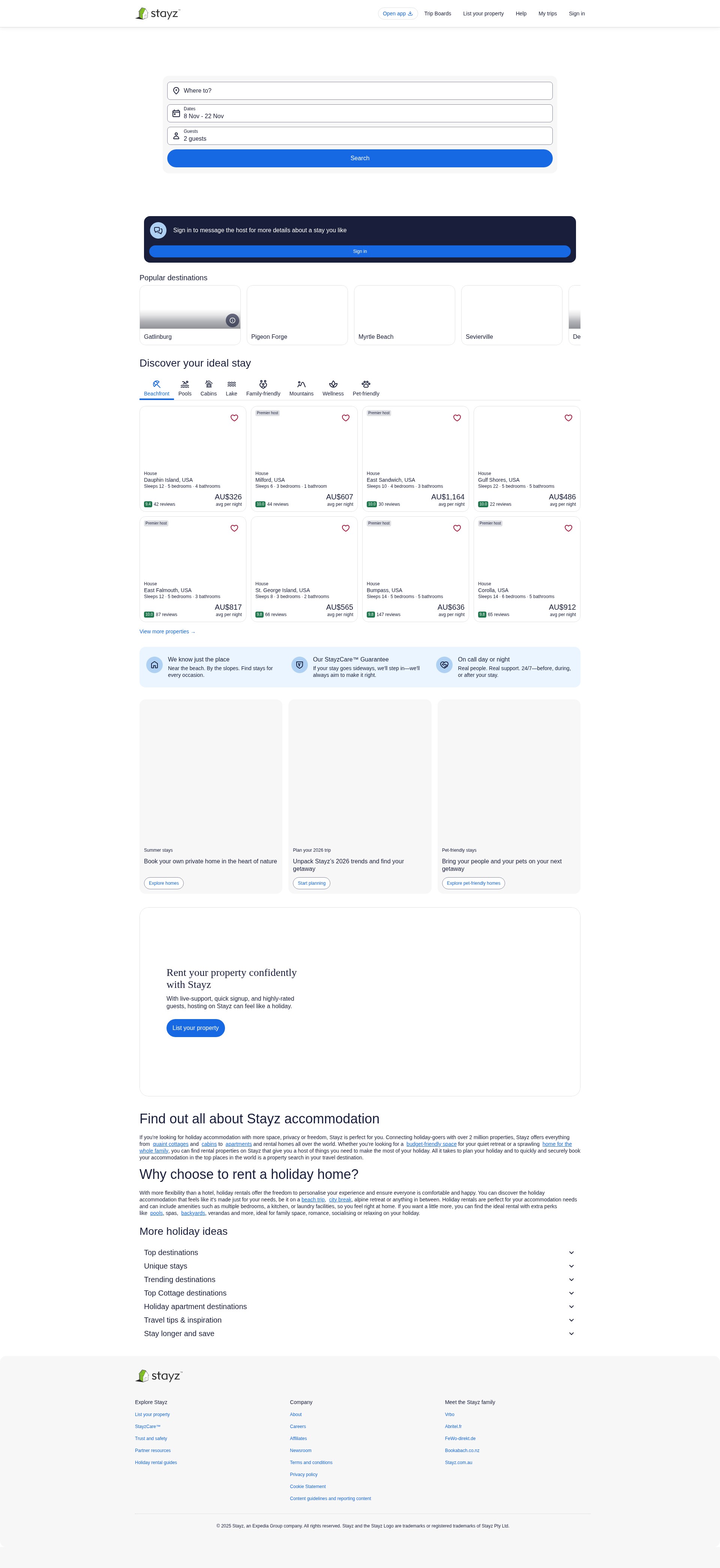 Screenshot of www.stayz.com.au