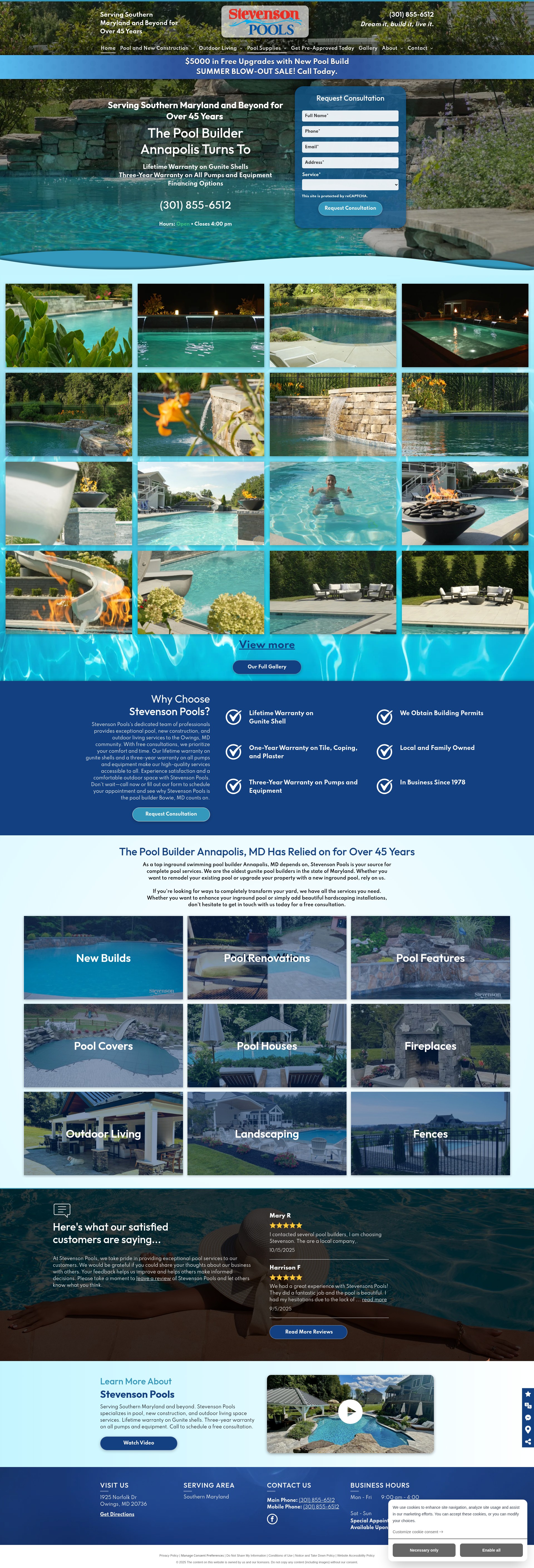 Screenshot of www.stevensonpools.com
