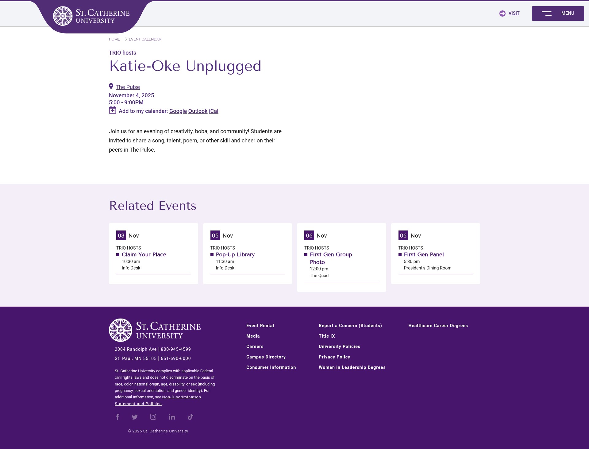 Screenshot of www.stkate.edu