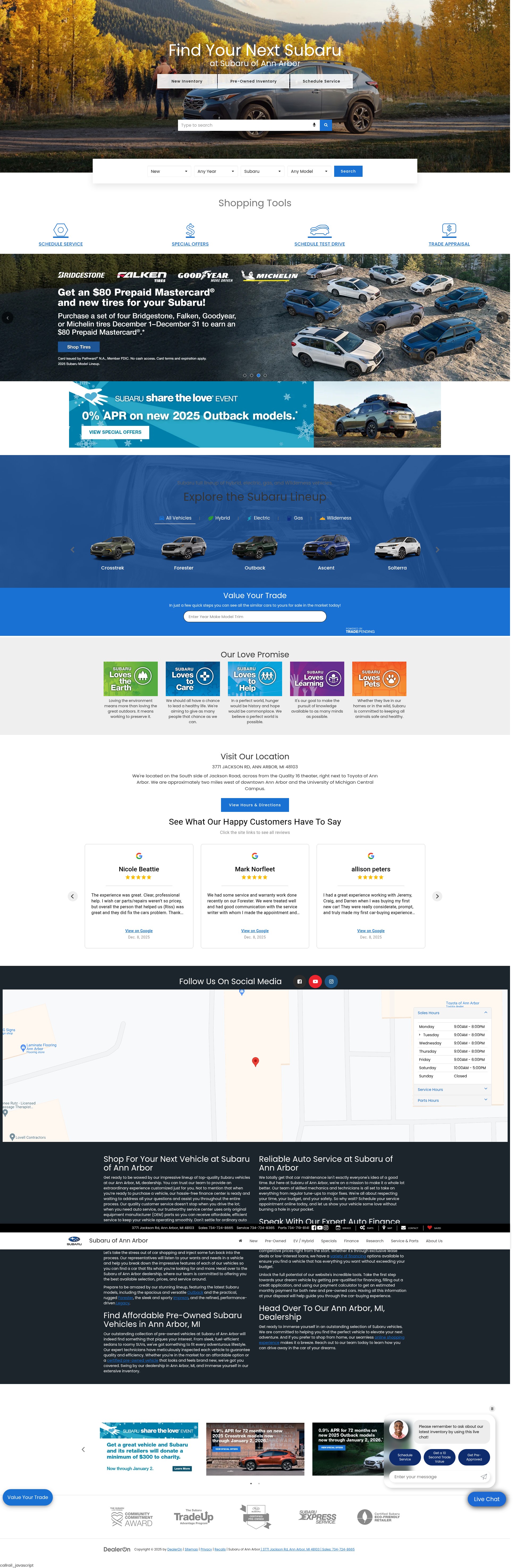 Screenshot of www.subaruofannarbor.com