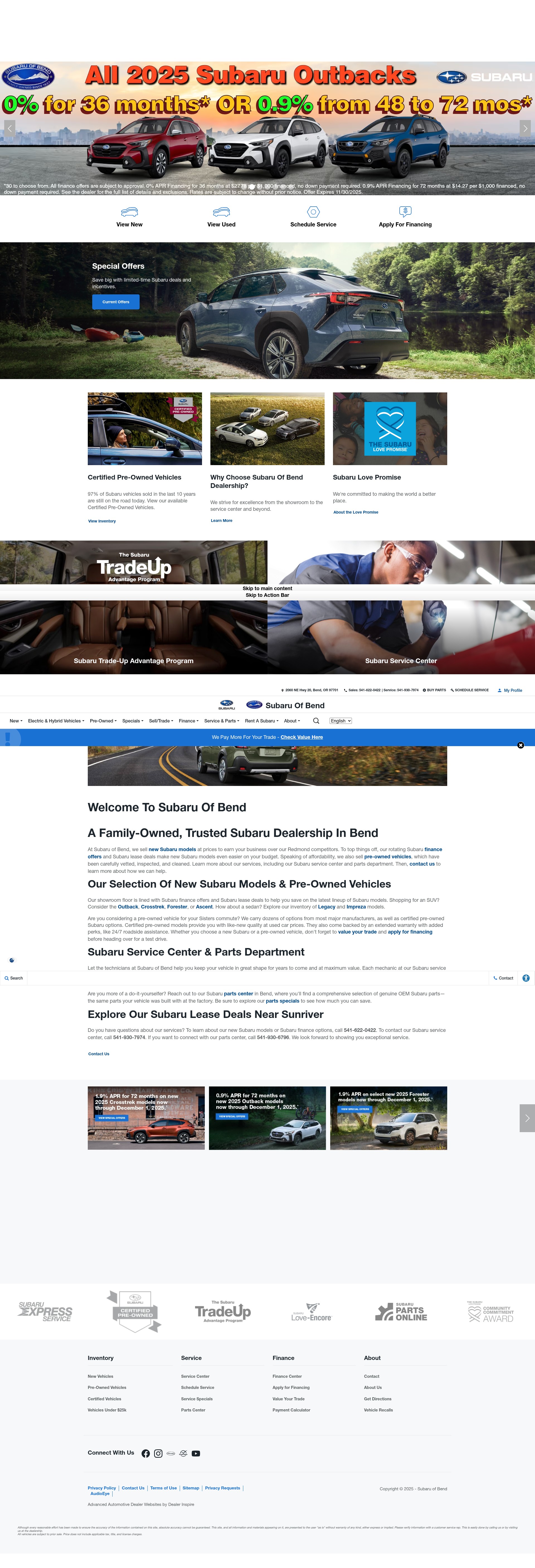 Screenshot of www.subaruofbend.com