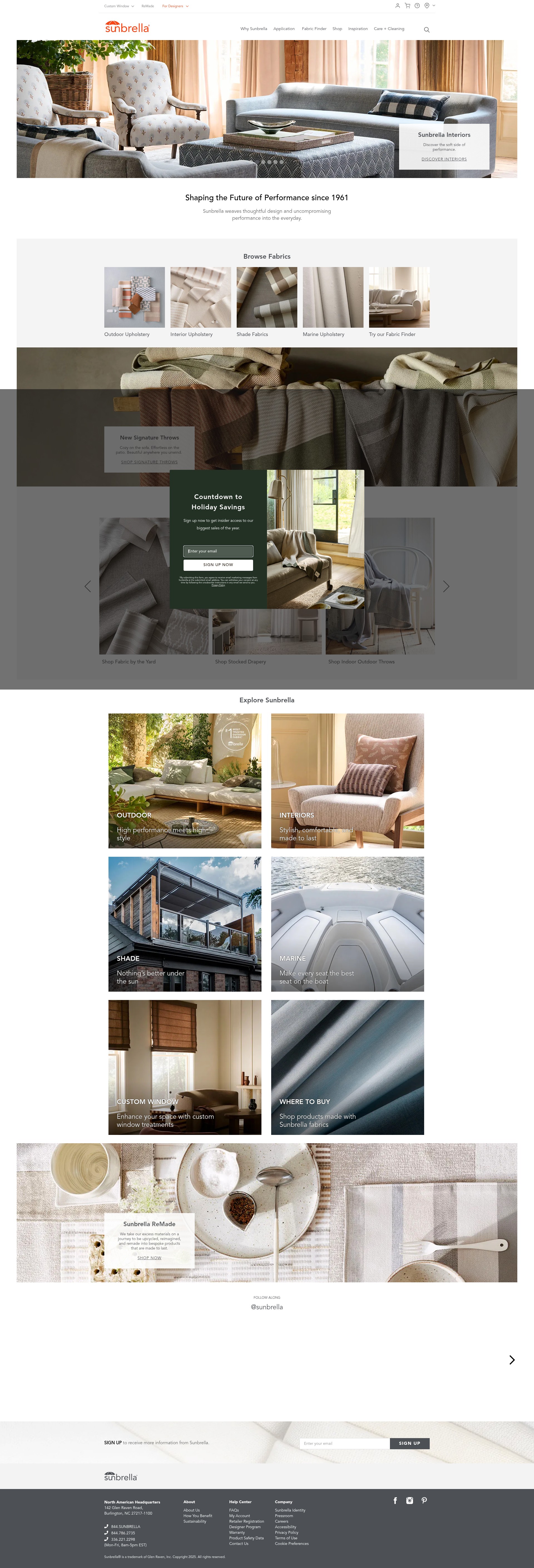 Screenshot of www.sunbrella.com