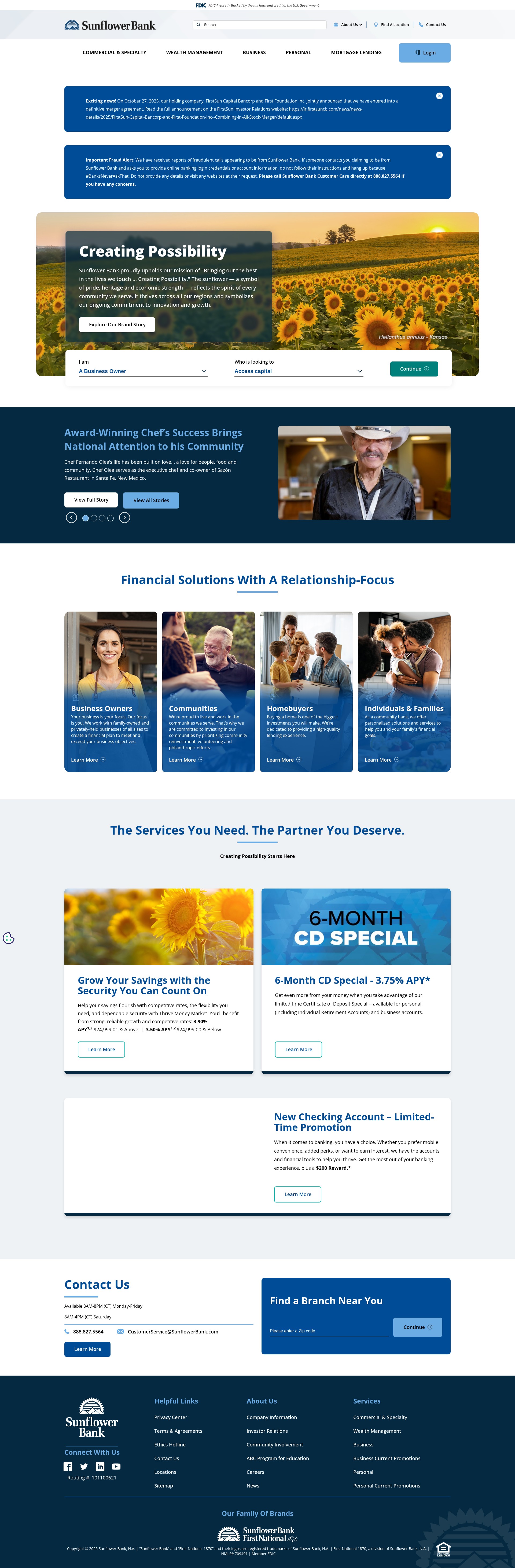 Screenshot of www.sunflowerbank.com