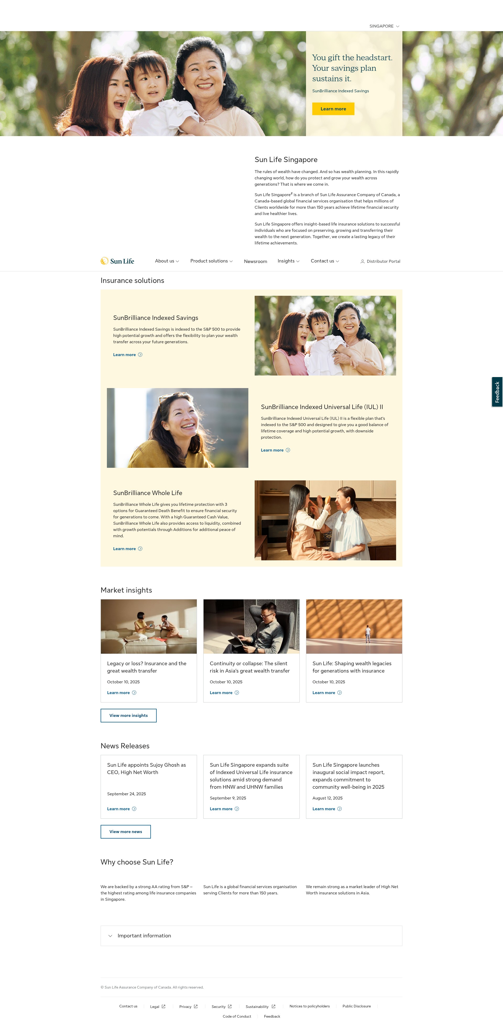 Screenshot of www.sunlife.com.sg