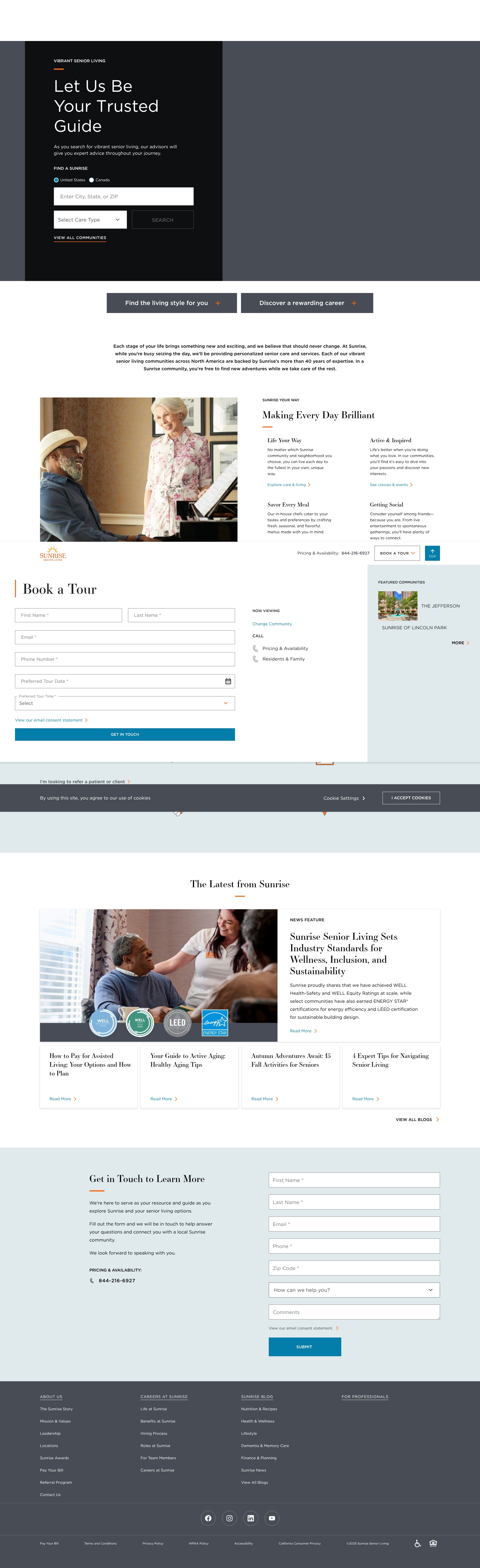 Screenshot of www.sunriseseniorliving.com