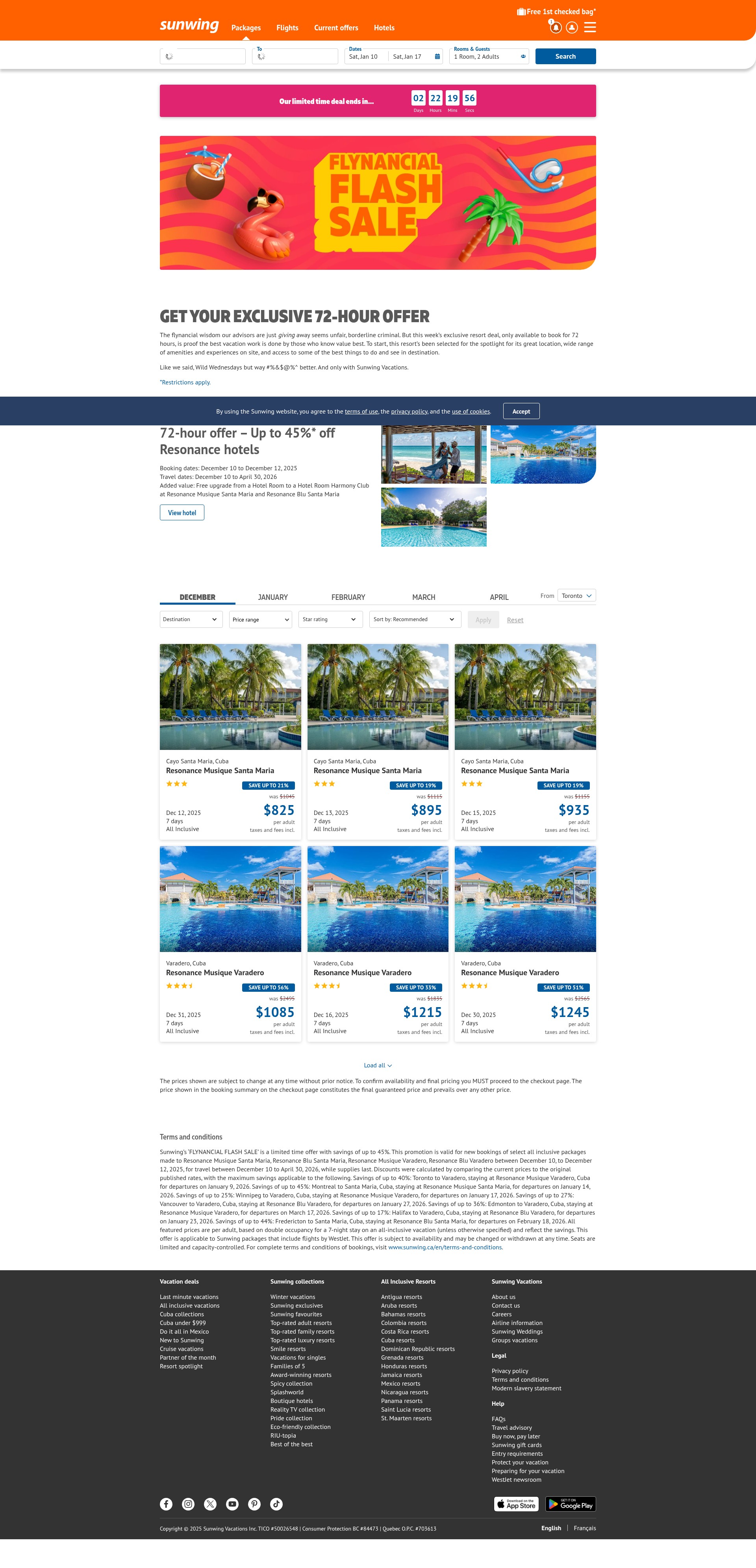 Screenshot of www.sunwing.ca