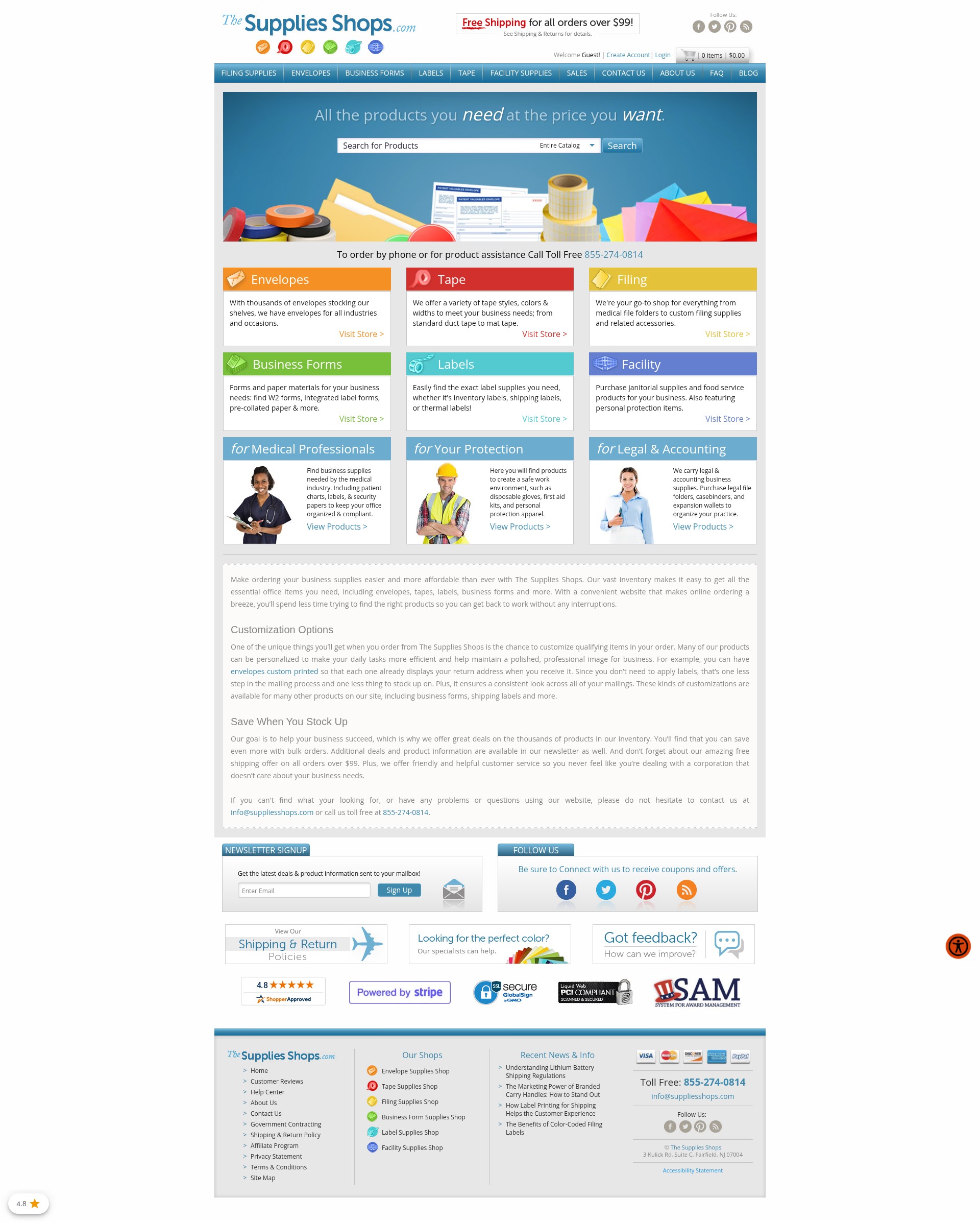 Screenshot of www.suppliesshops.com