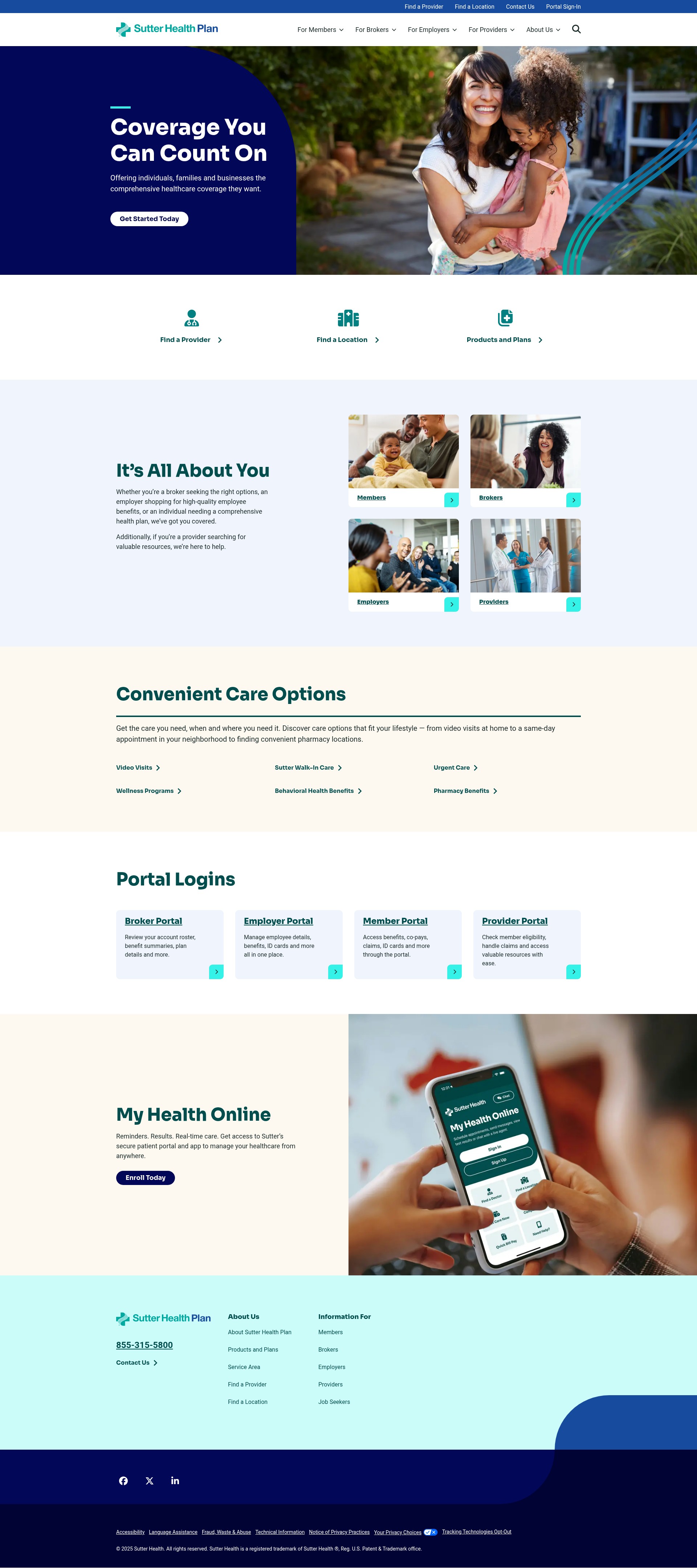 Screenshot of www.sutterhealthplan.org