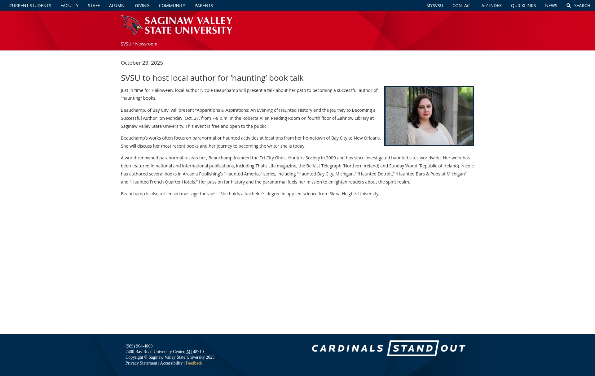 Screenshot of www.svsu.edu