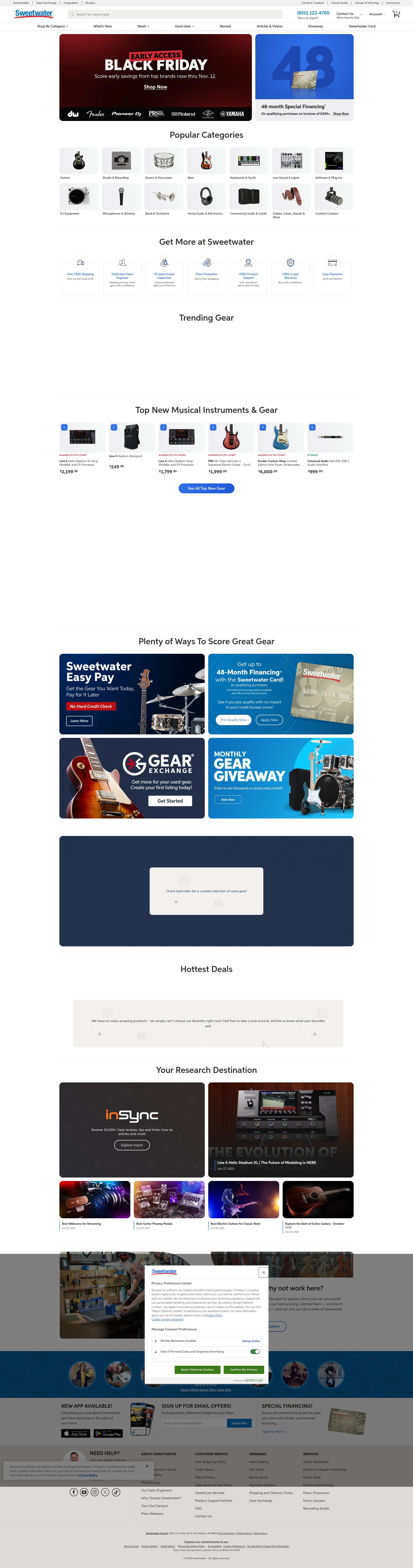 Screenshot of www.sweetwater.com
