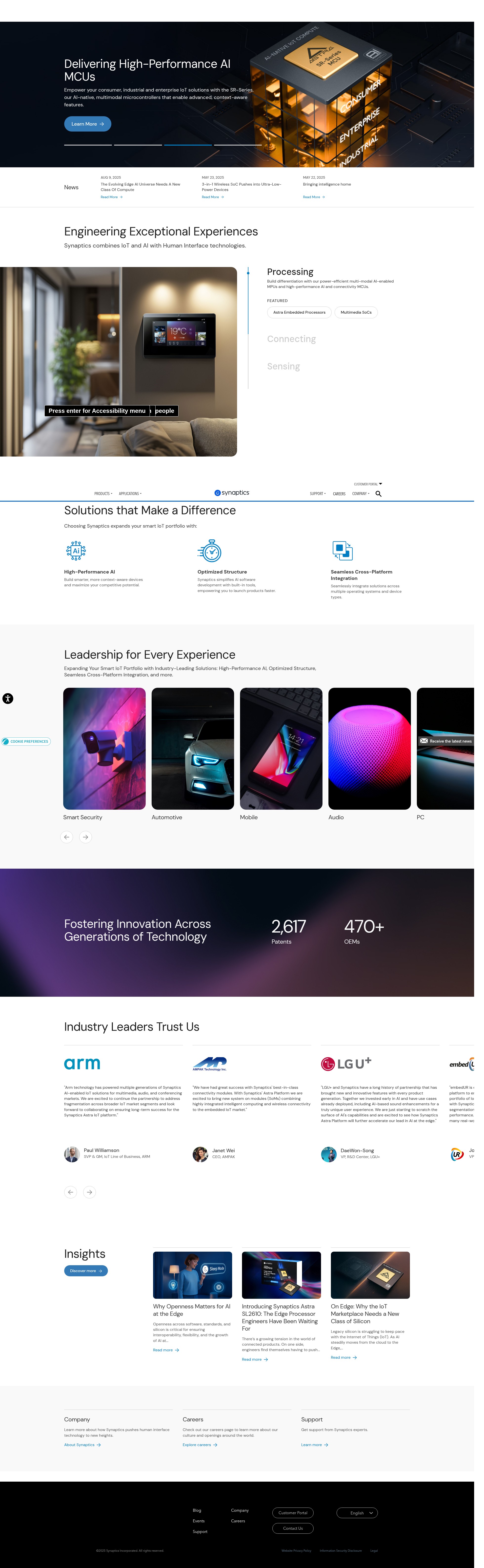 Screenshot of www.synaptics.com