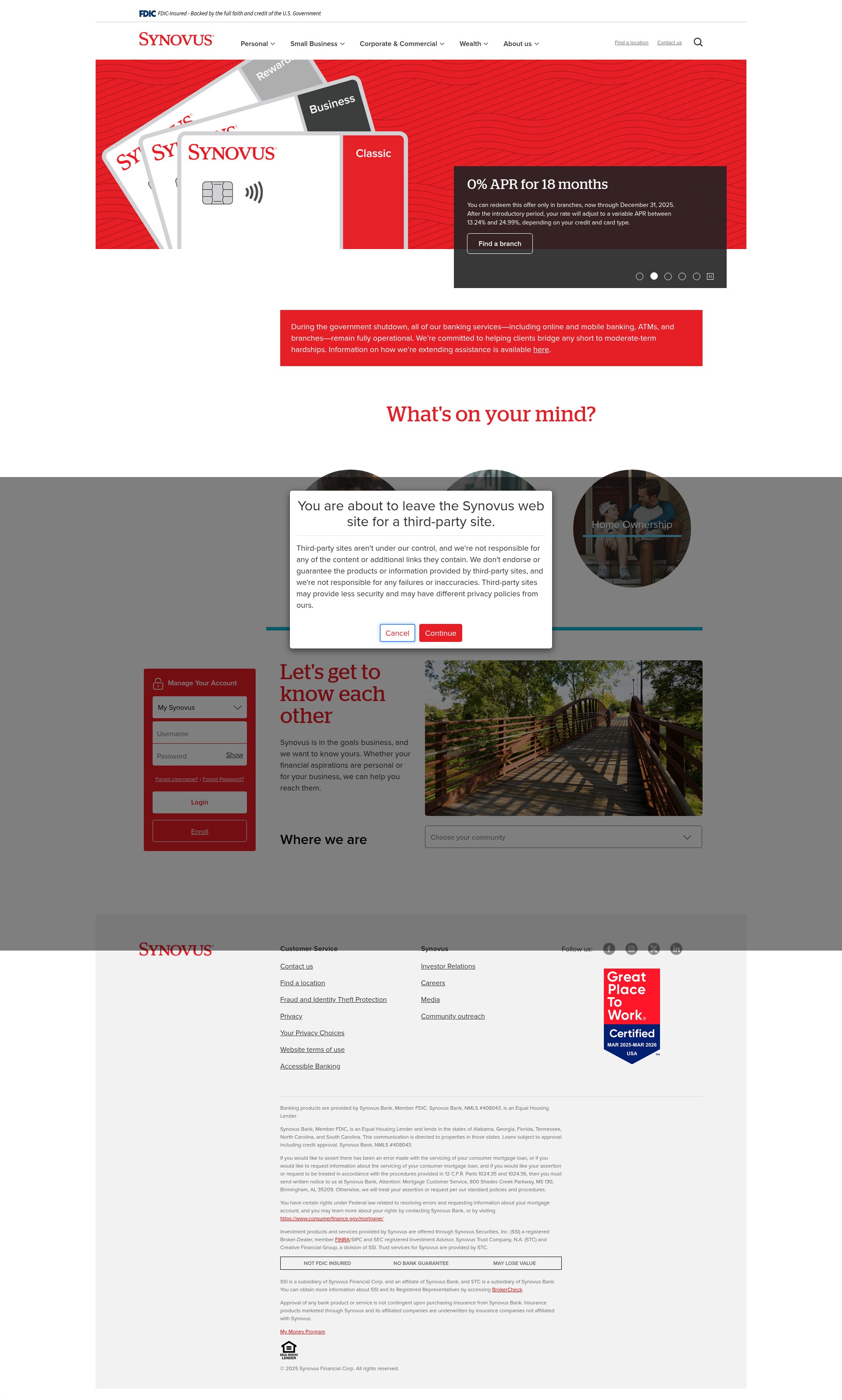Screenshot of www.synovus.com