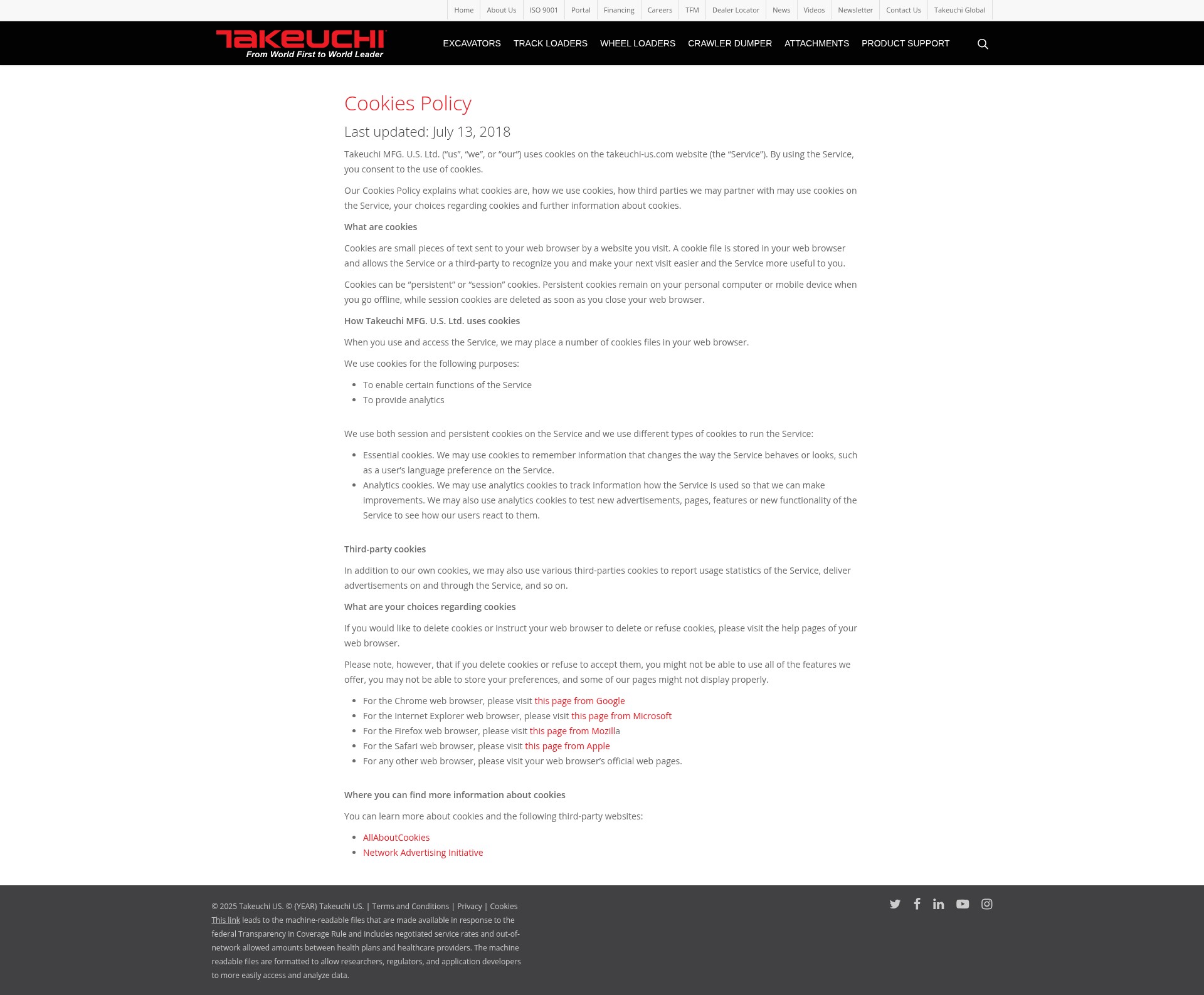 Screenshot of www.takeuchi-us.com