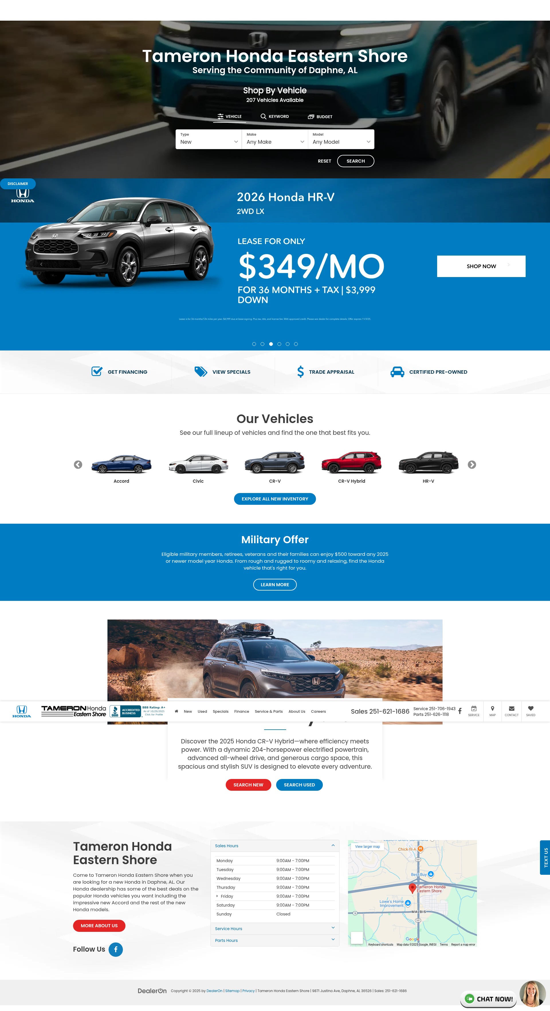 Screenshot of www.tameronhondaeasternshore.com