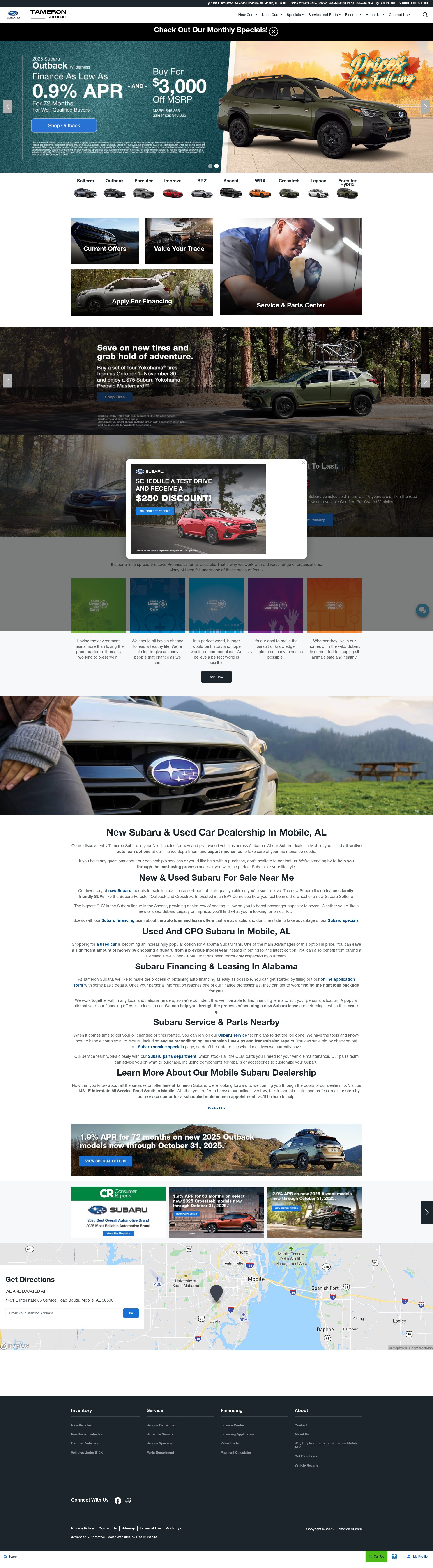 Screenshot of www.tameronsubaru.com